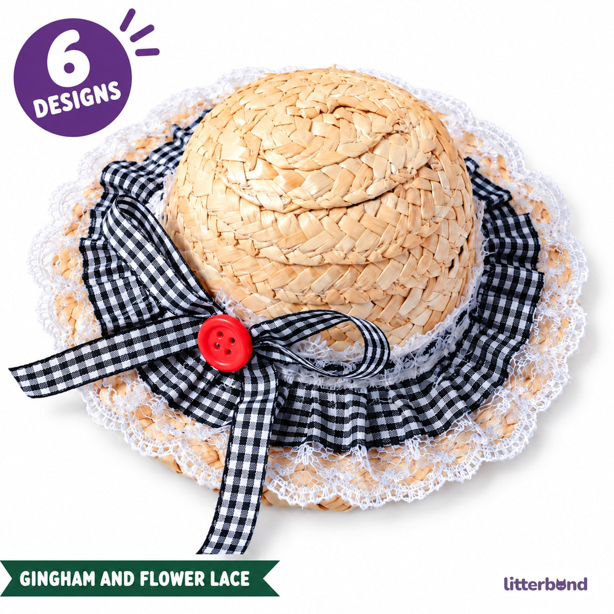 Gingham Lace Straw Hat for Photos