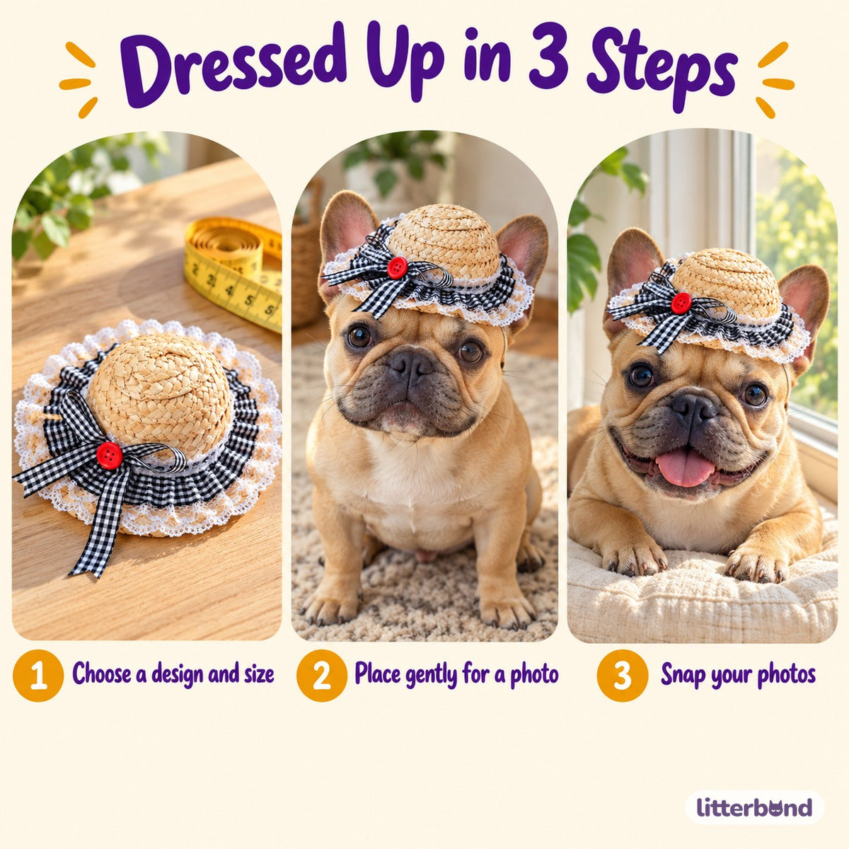 Gingham Lace Straw Hat for Photos - how to put it on