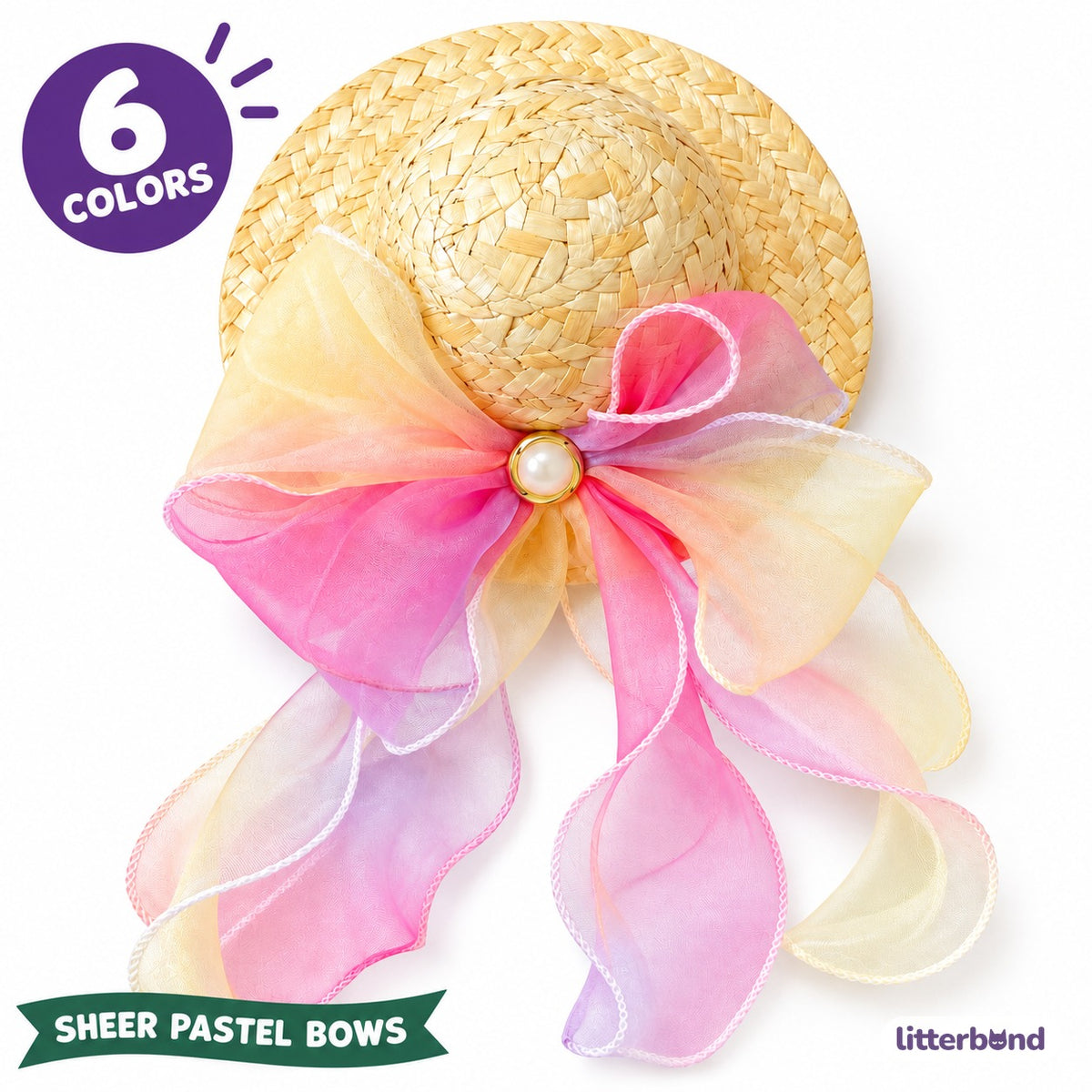 Pastel Bow Straw Hat for Photos