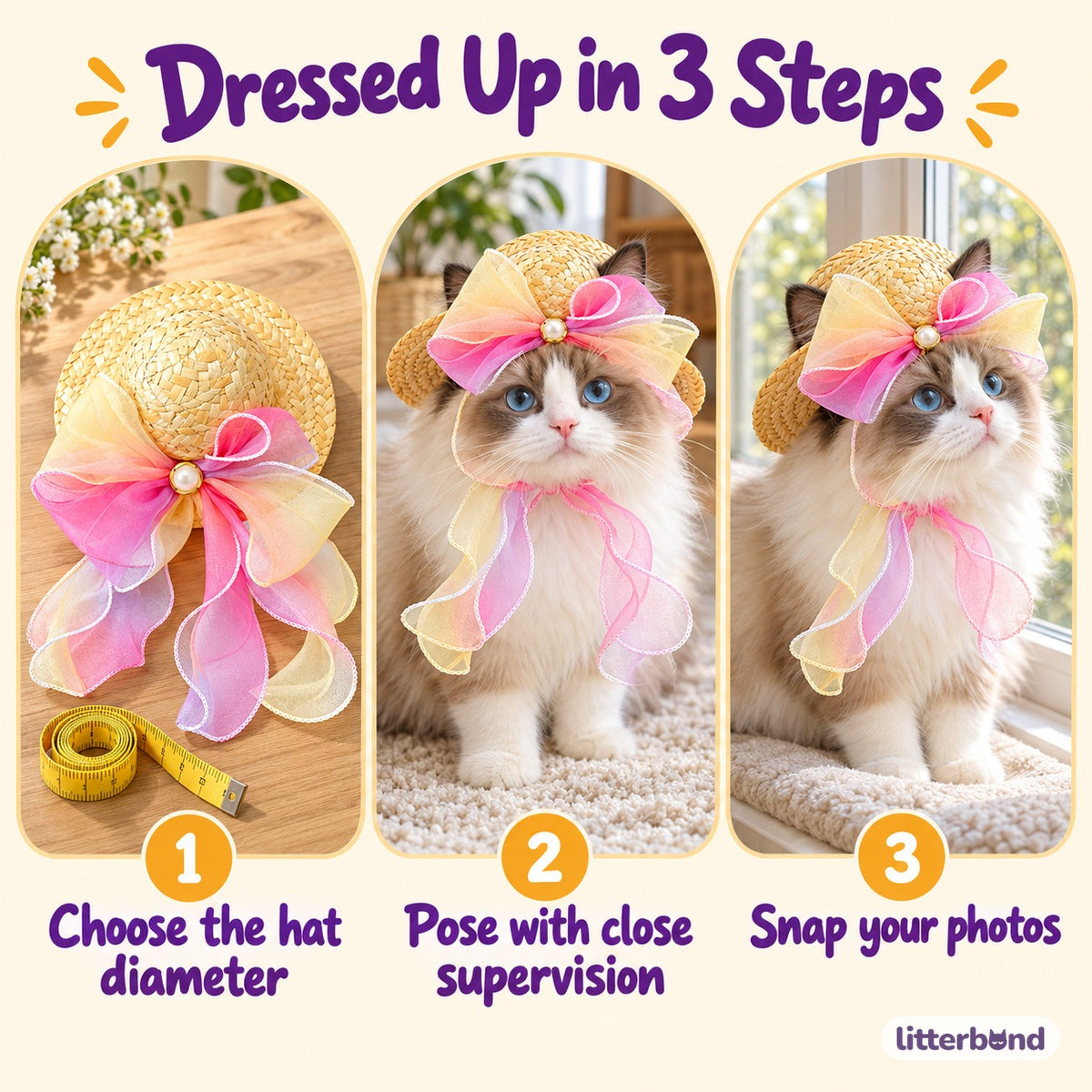 Pastel Bow Straw Hat for Photos - how to put it on