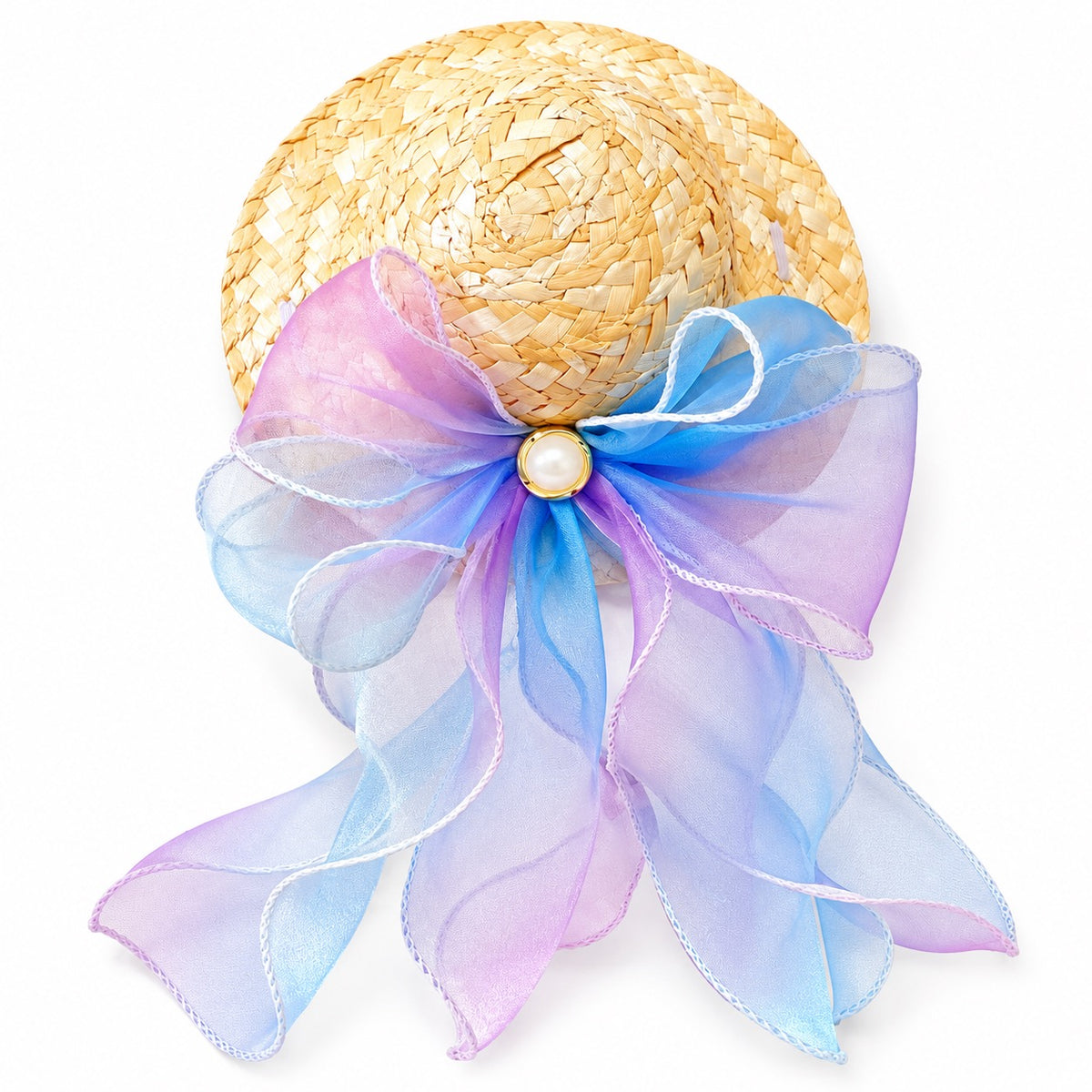 Pastel Bow Straw Hat for Photos - Blue & Lavender
