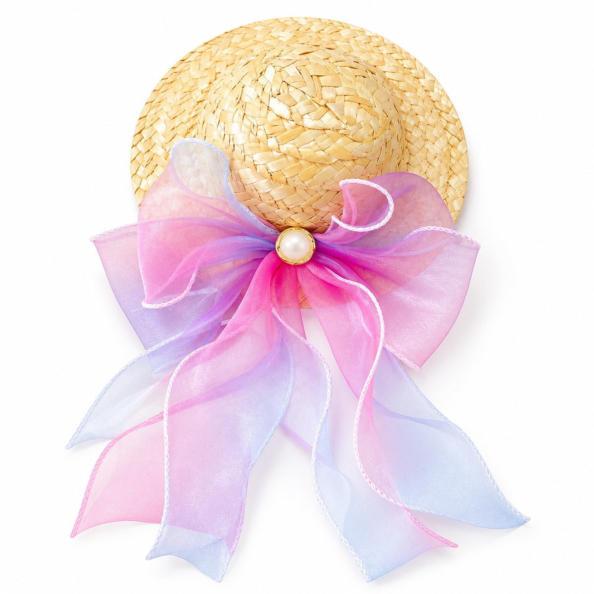 Pastel Bow Straw Hat for Photos - Pink & Lavender