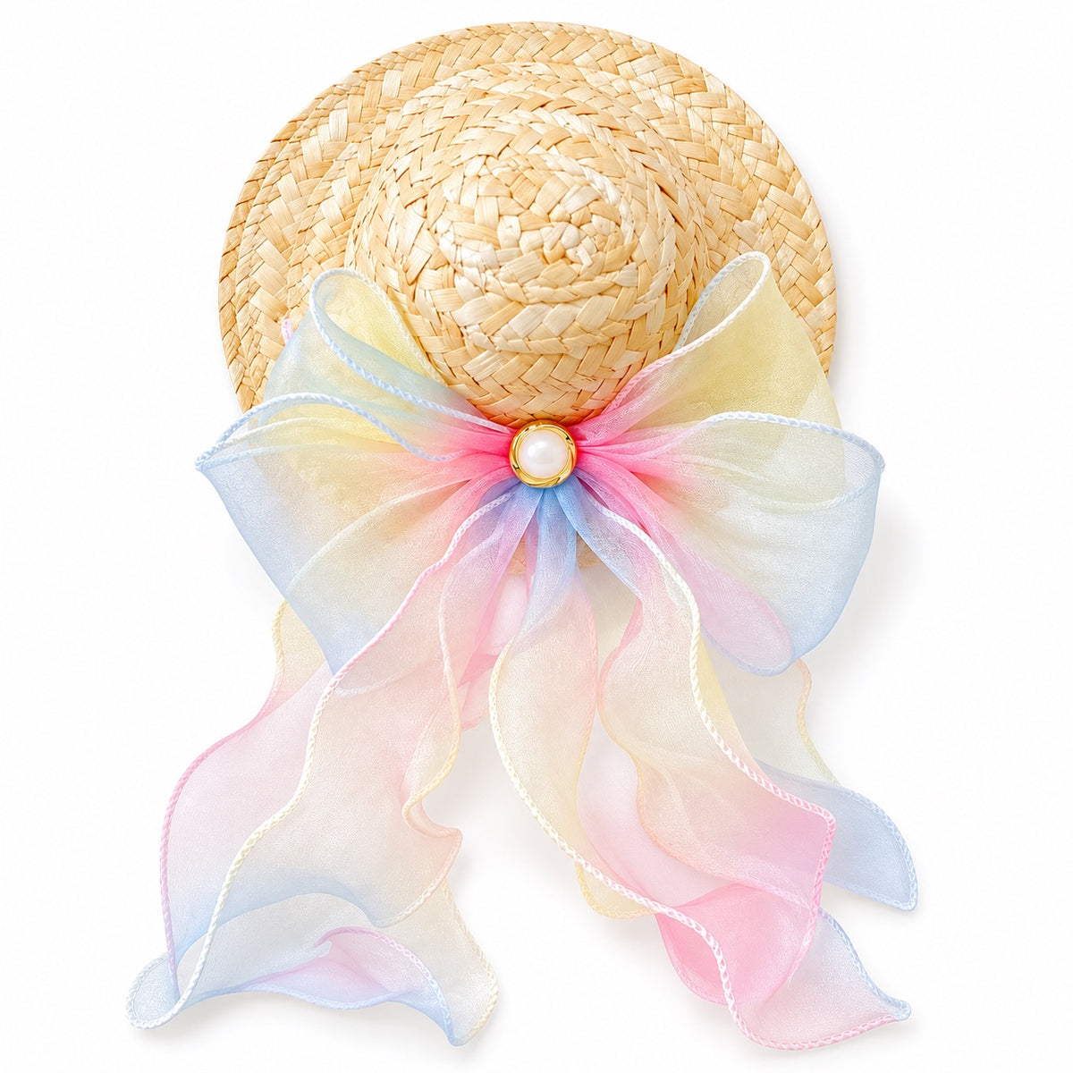 Pastel Bow Straw Hat for Photos - Soft Pastel