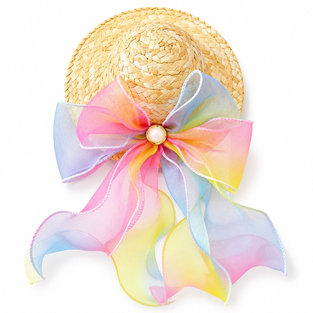 Pastel Bow Straw Hat for Photos - Pastel Rainbow