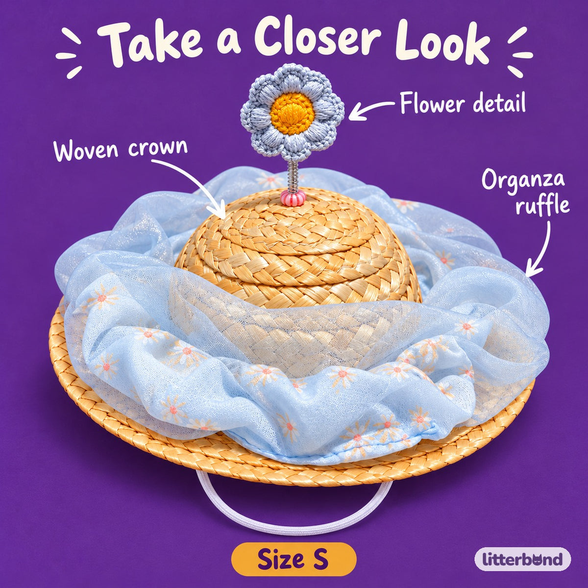 Organza Flower Hat for Photos - close-up details