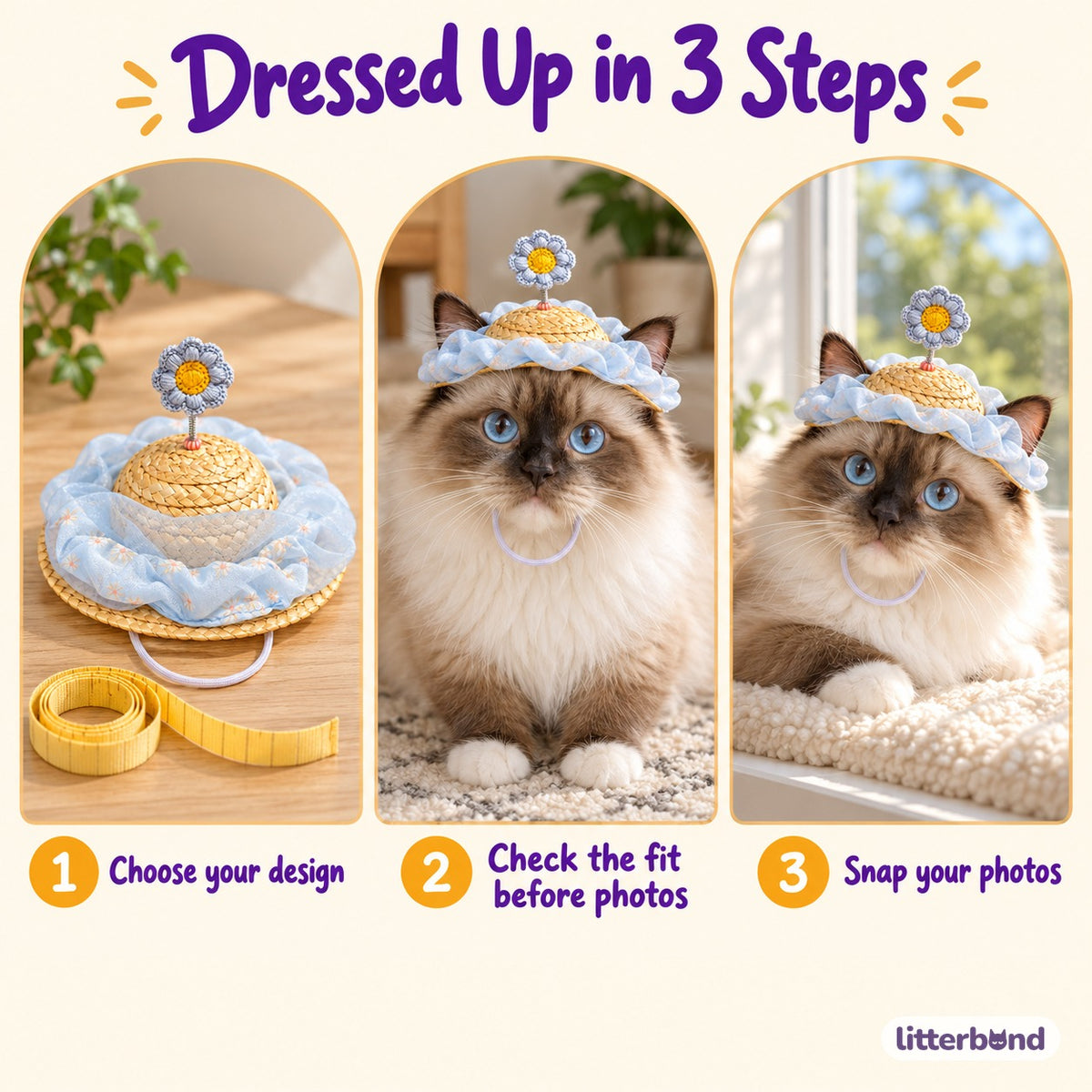 Organza Flower Hat for Photos - how to put it on