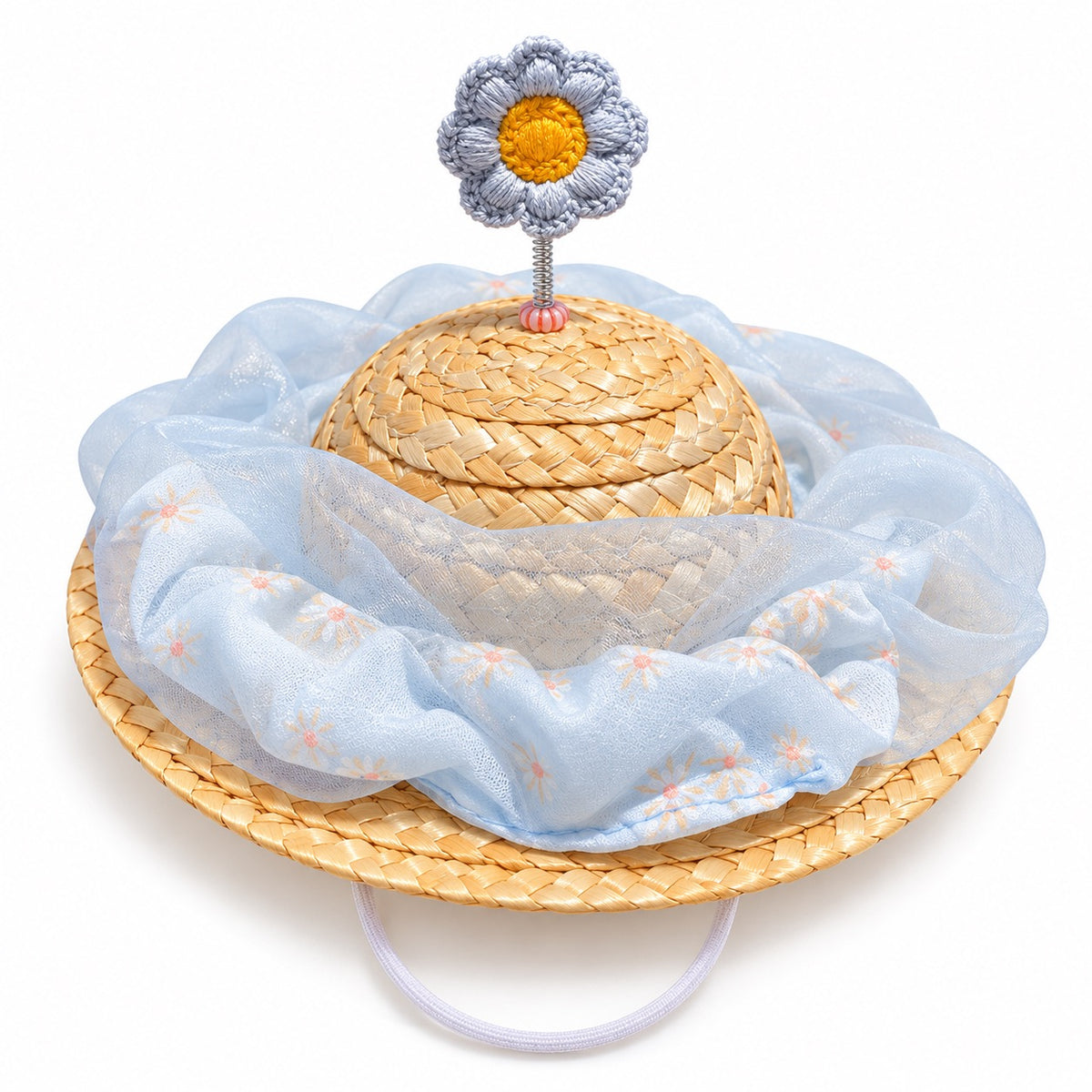 Organza Flower Hat for Photos - Blue Daisy