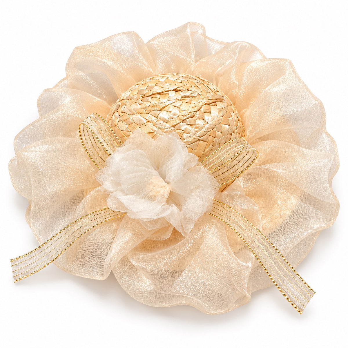 Organza Flower Hat for Photos - Champagne Blossom