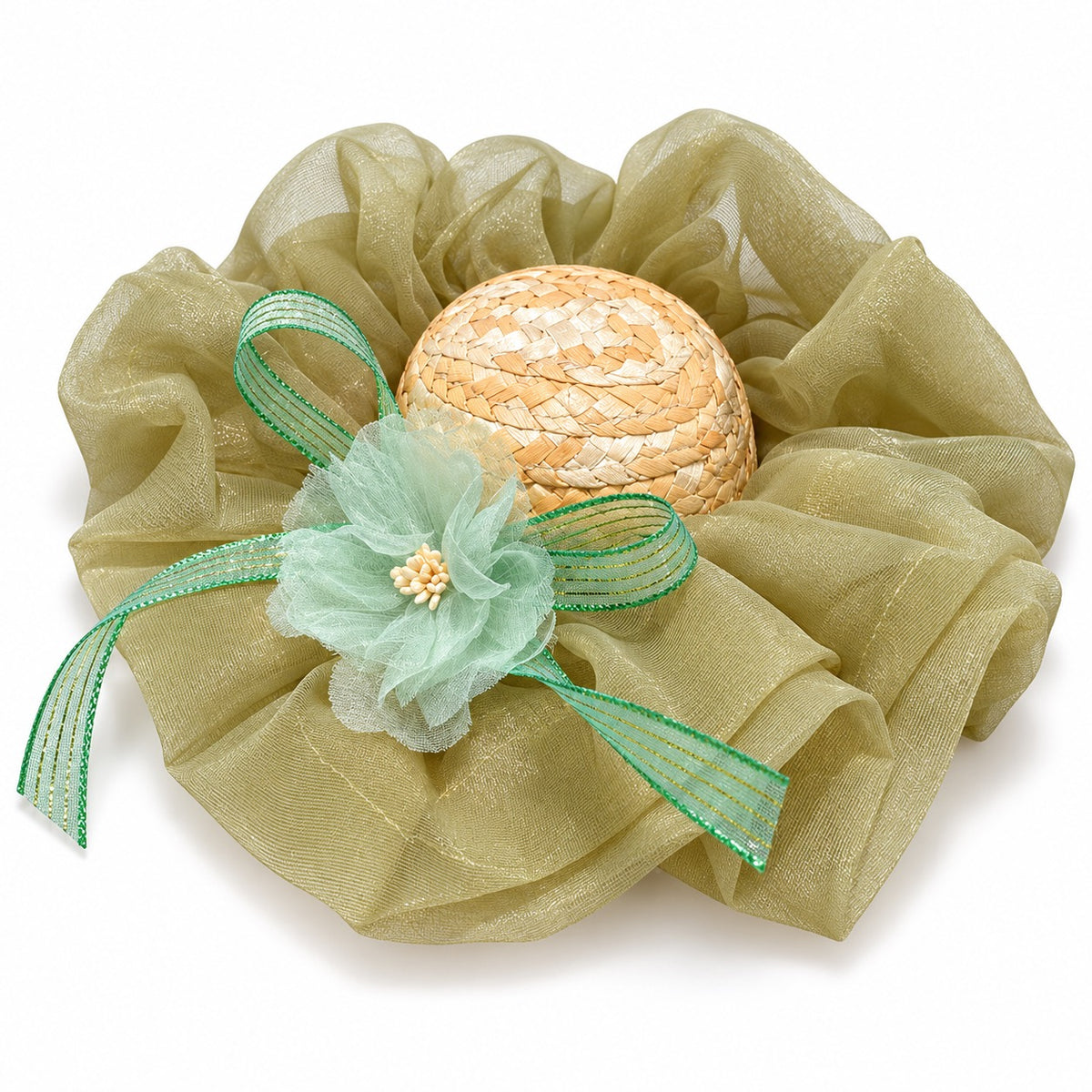 Organza Flower Hat for Photos - Olive Blossom