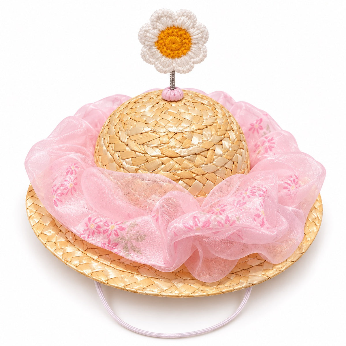 Organza Flower Hat for Photos - Pink Daisy