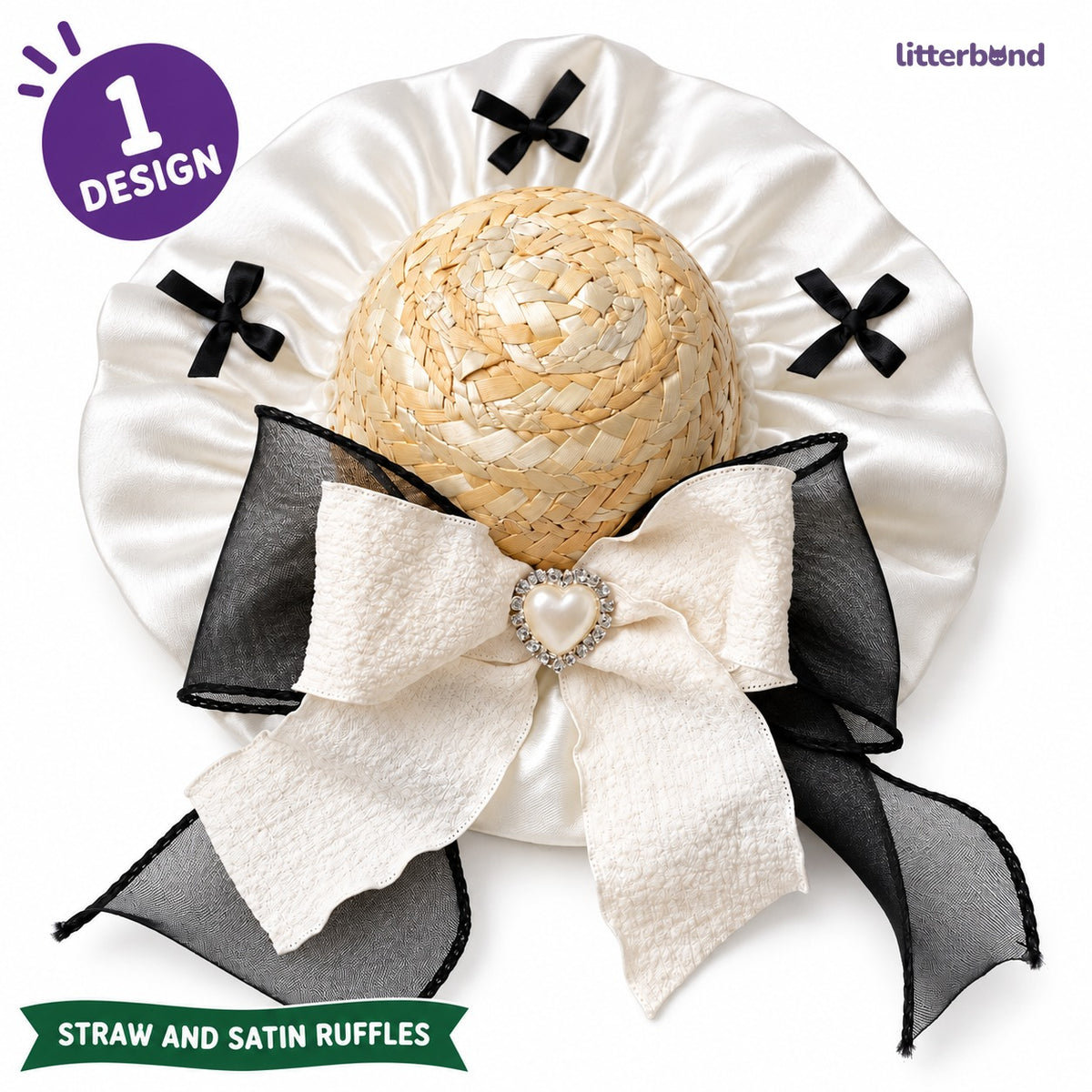 Heart Bow Straw Hat for Photos