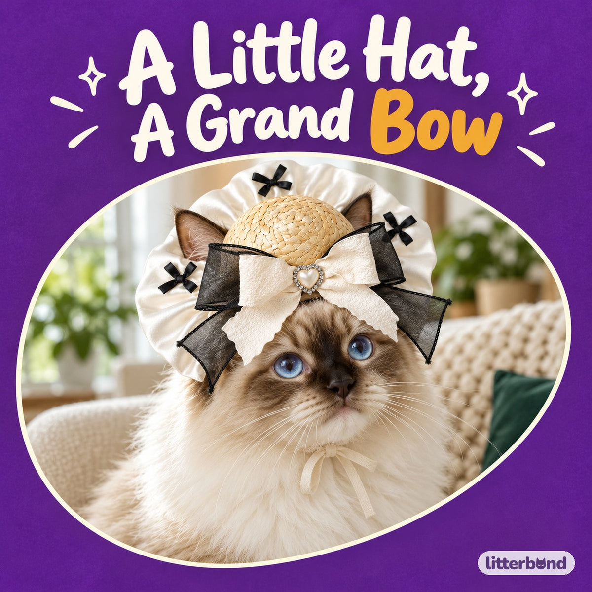 Heart Bow Straw Hat for Photos on a cat