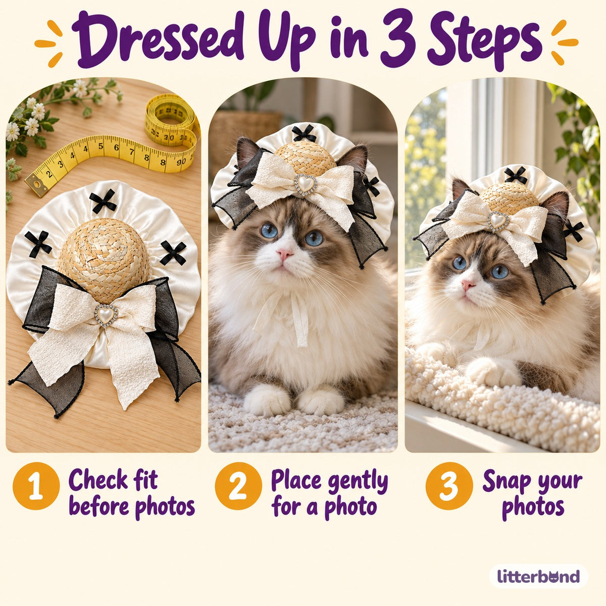 Heart Bow Straw Hat for Photos - how to put it on