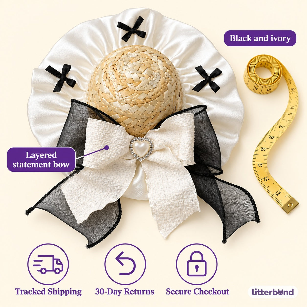 Heart Bow Straw Hat for Photos - size and details