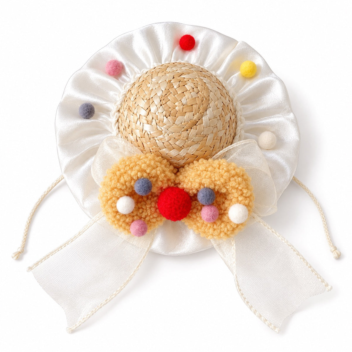 Pom-Pom Bow Straw Hat for Photos - Butter Yellow