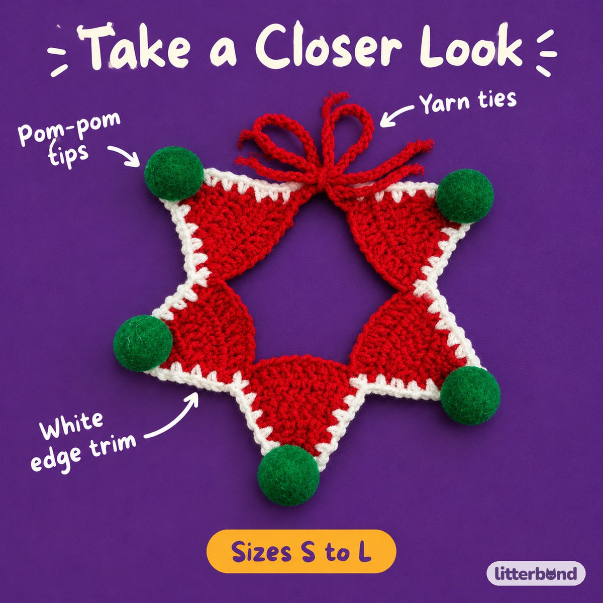 Five-Point Star Crochet Collar - close-up details