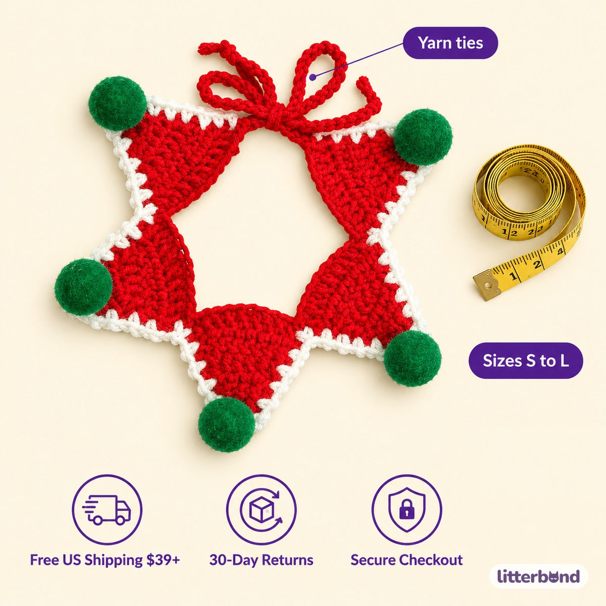 Five-Point Star Crochet Collar - size and details