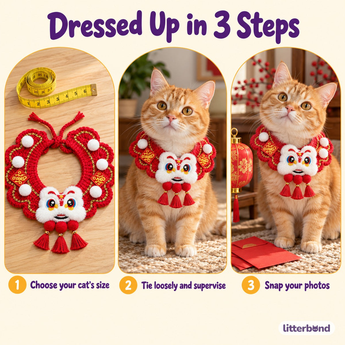 Crochet Charm Collar for Holiday Photos - how to put it on