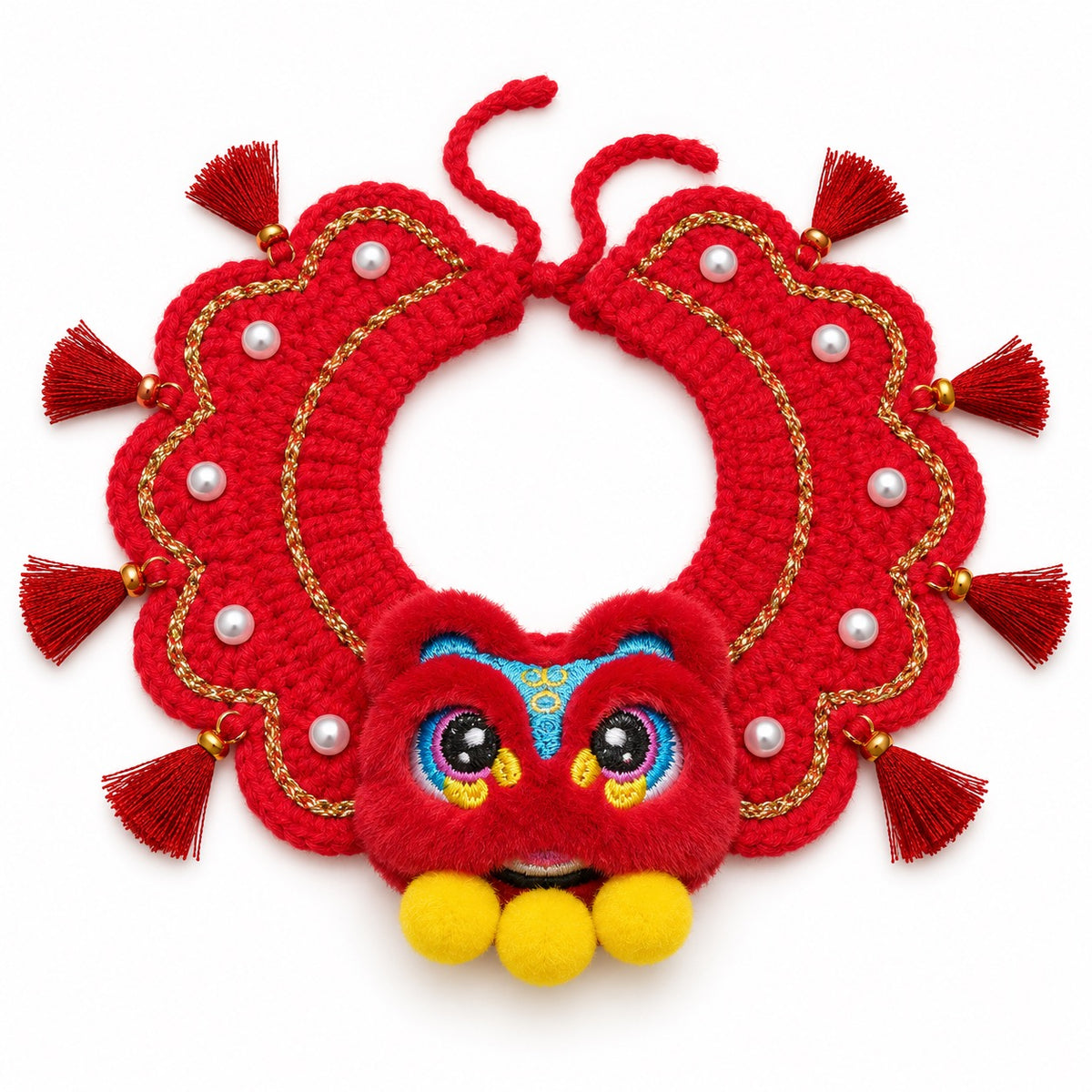 Crochet Charm Collar for Holiday Photos - Red Lion Dance