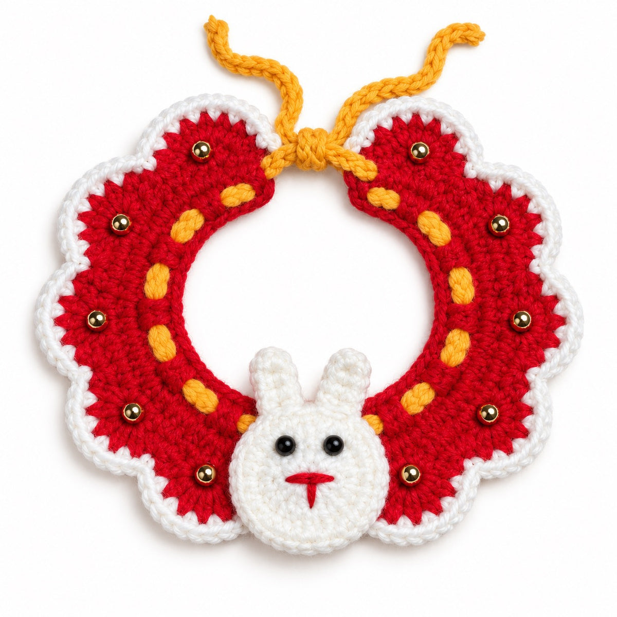 Crochet Charm Collar for Holiday Photos - White Bunny
