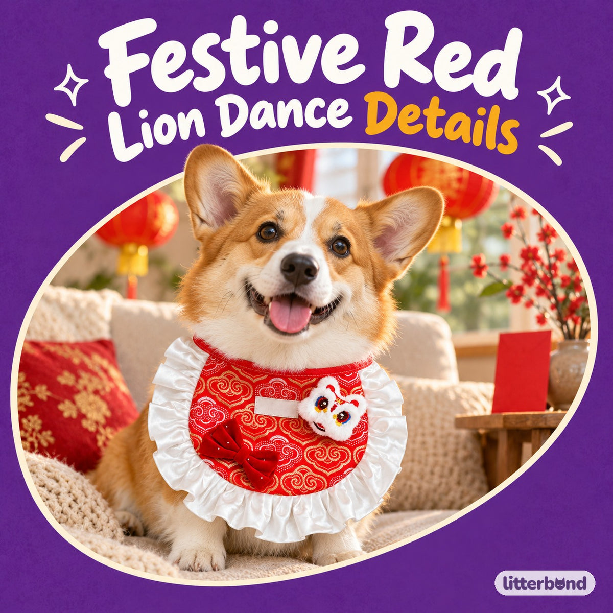Lion Dance Ruffle Bib for Photos on a cat