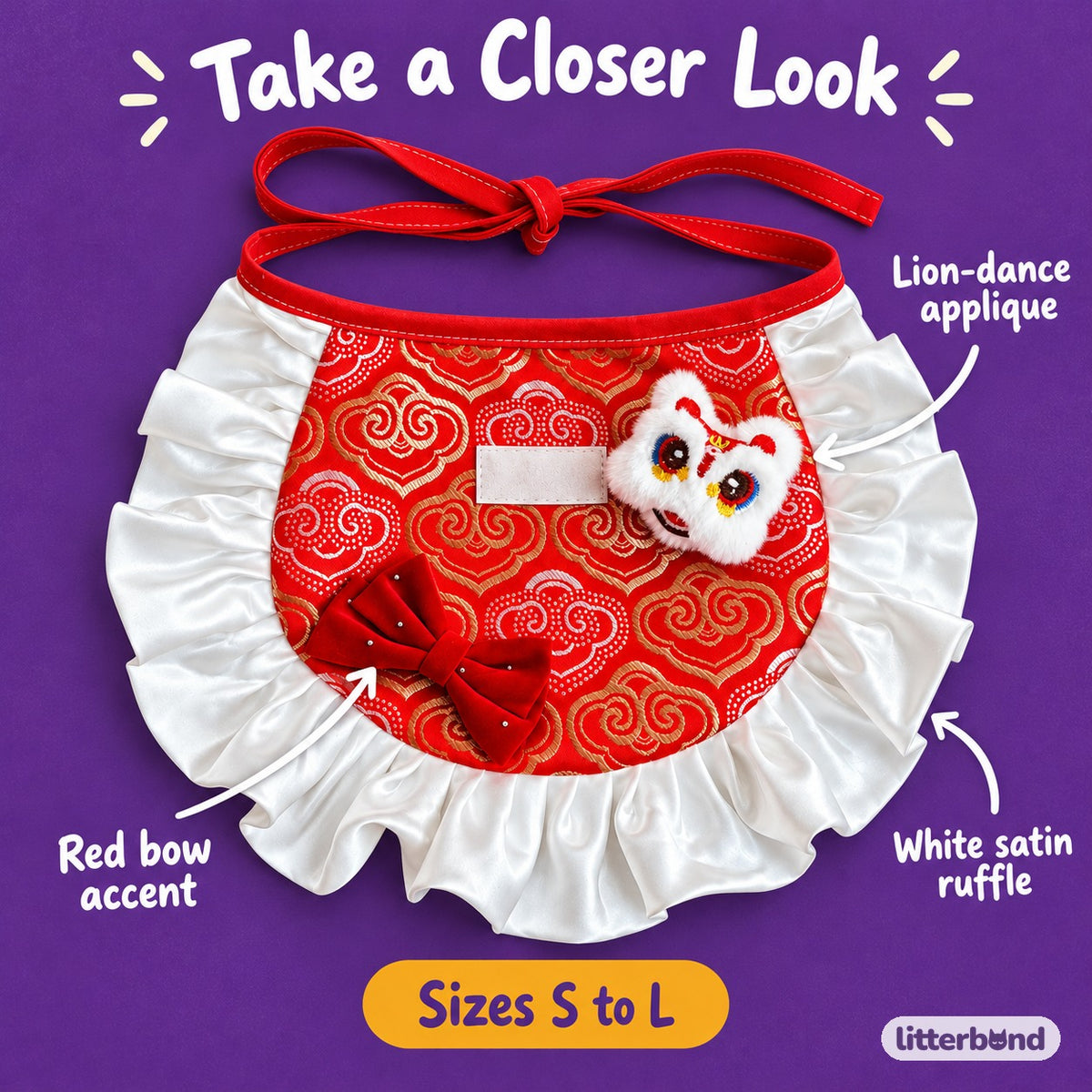 Lion Dance Ruffle Bib for Photos - close-up details