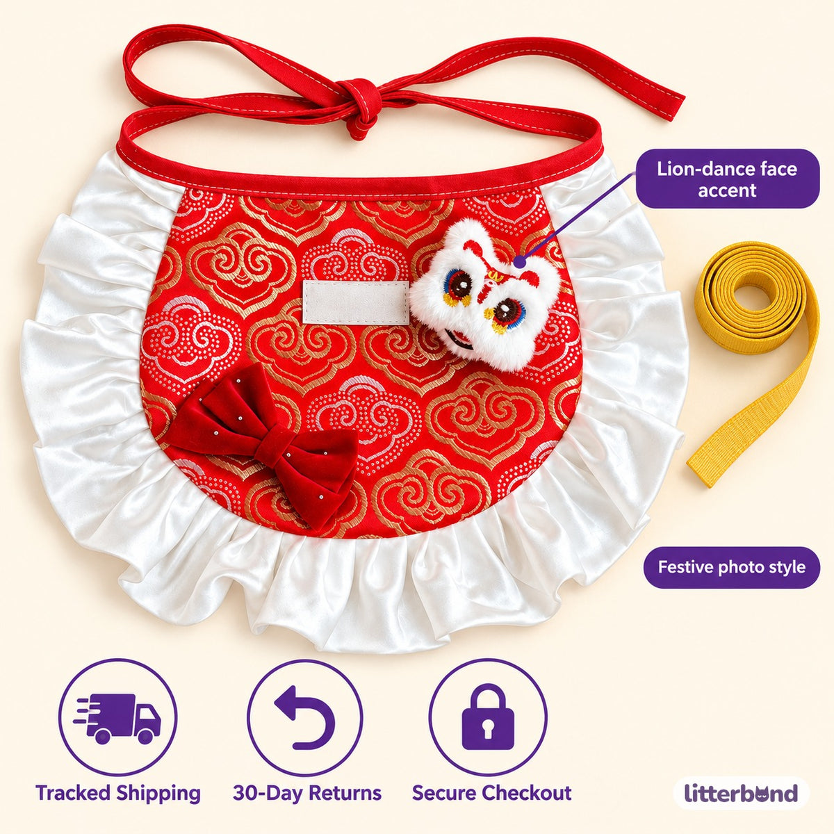 Lion Dance Ruffle Bib for Photos - size and details