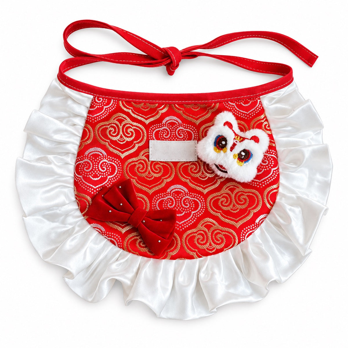 Lion Dance Ruffle Bib for Photos - Red Lion Dance