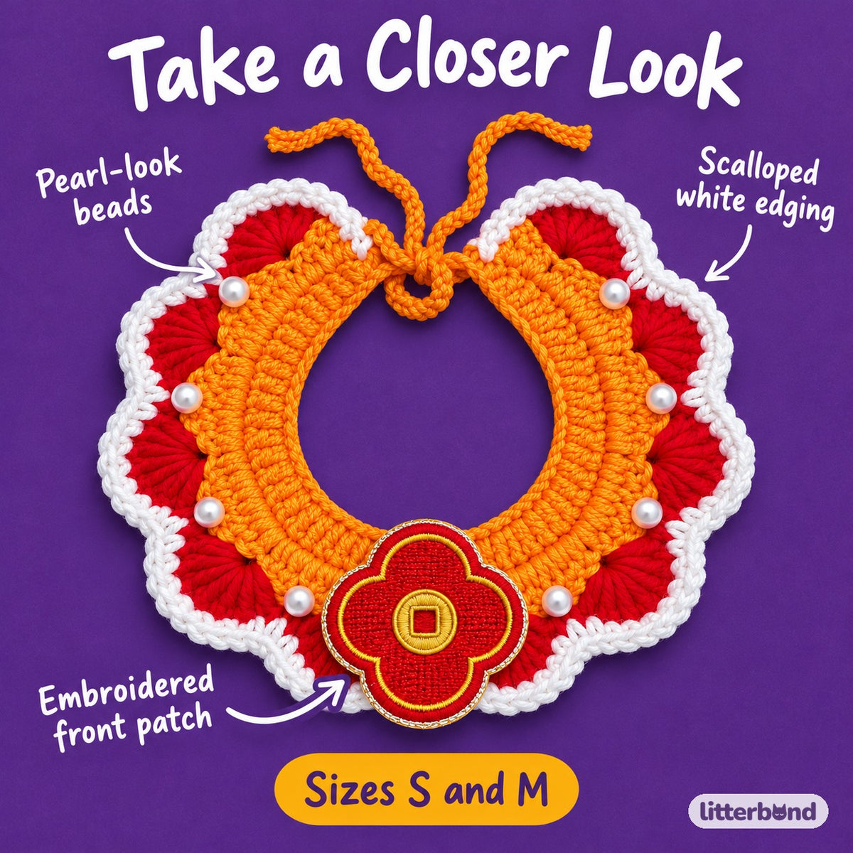 Pearl-Trim Bib for New Year Photos - close-up details