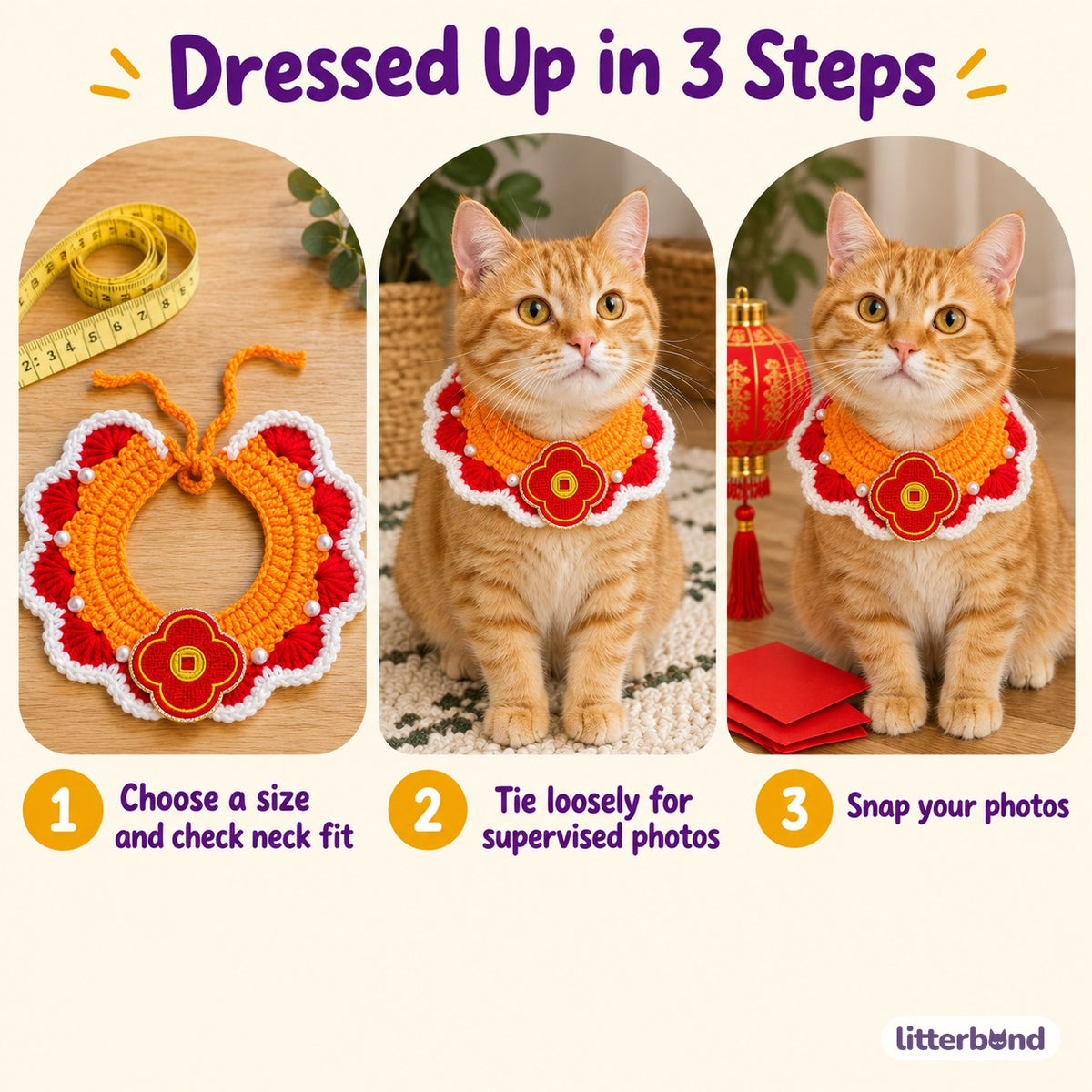 Pearl-Trim Bib for New Year Photos - how to put it on