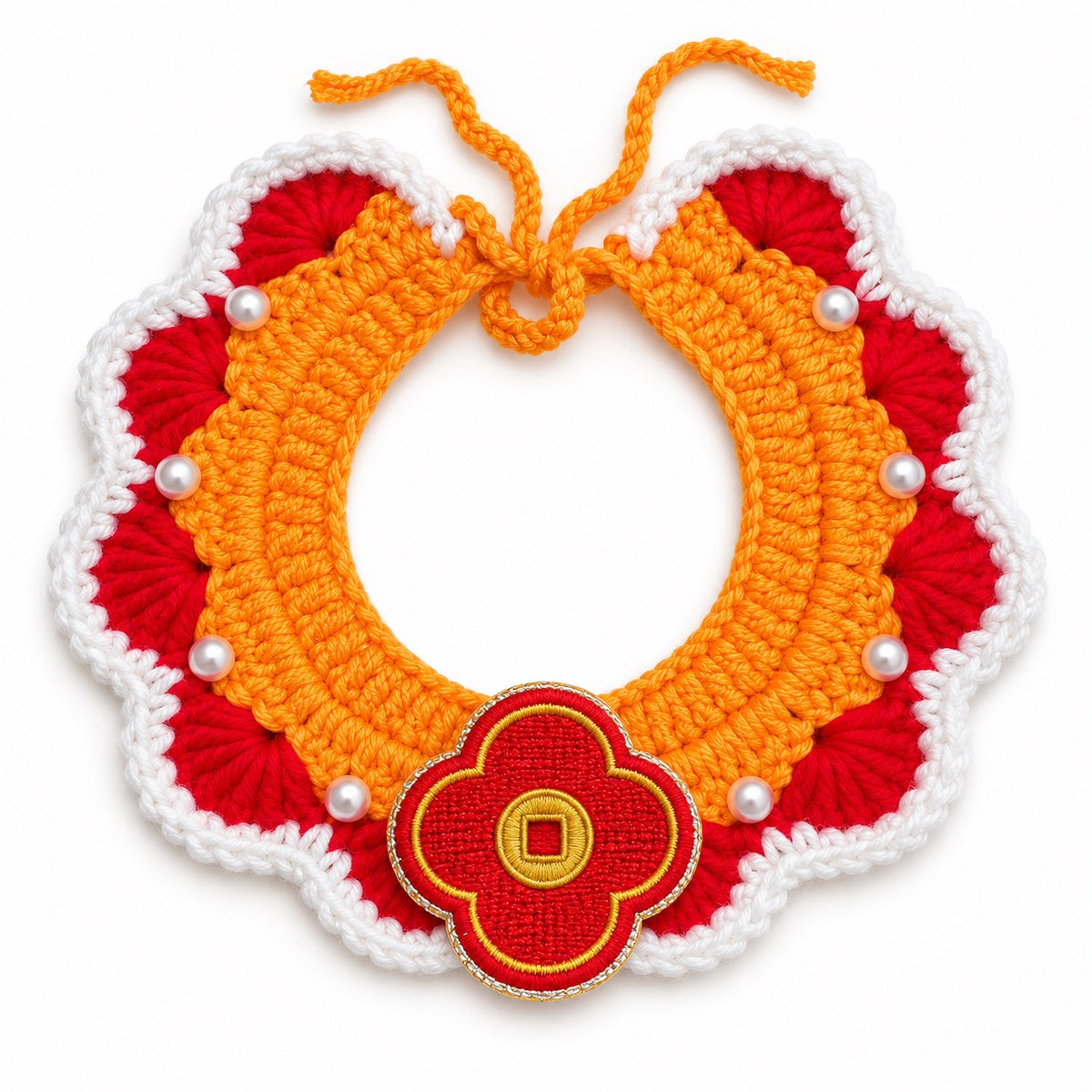 Pearl-Trim Bib for New Year Photos - Coin Blossom
