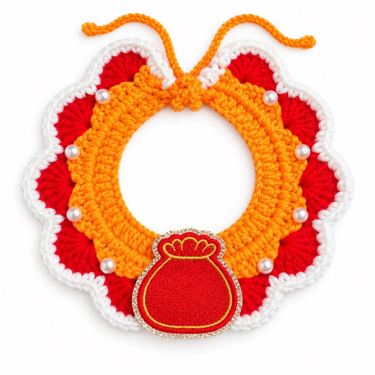 Pearl-Trim Bib for New Year Photos - Festive Pouch