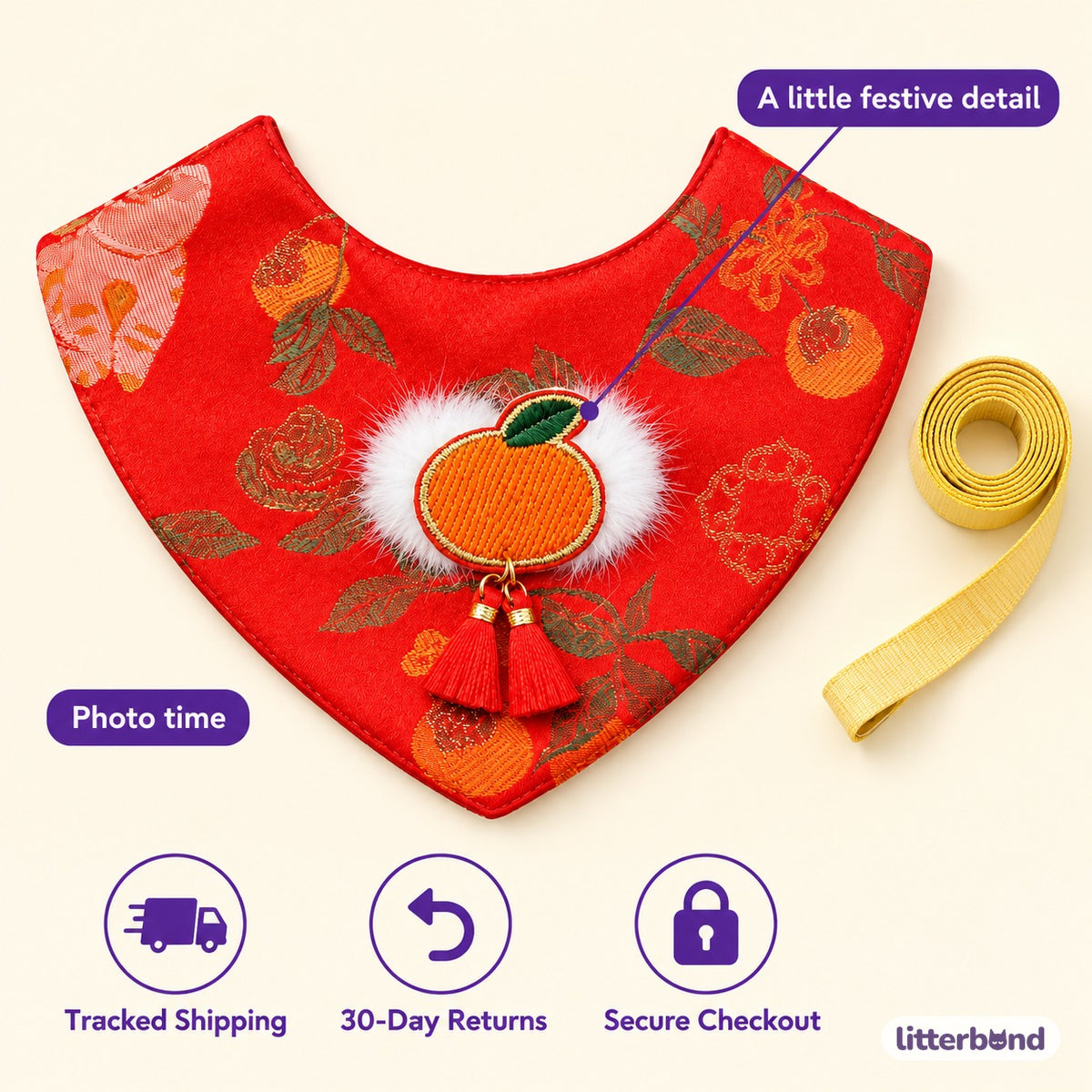 Brocade Tassel Bib for Festive Photos - size and details