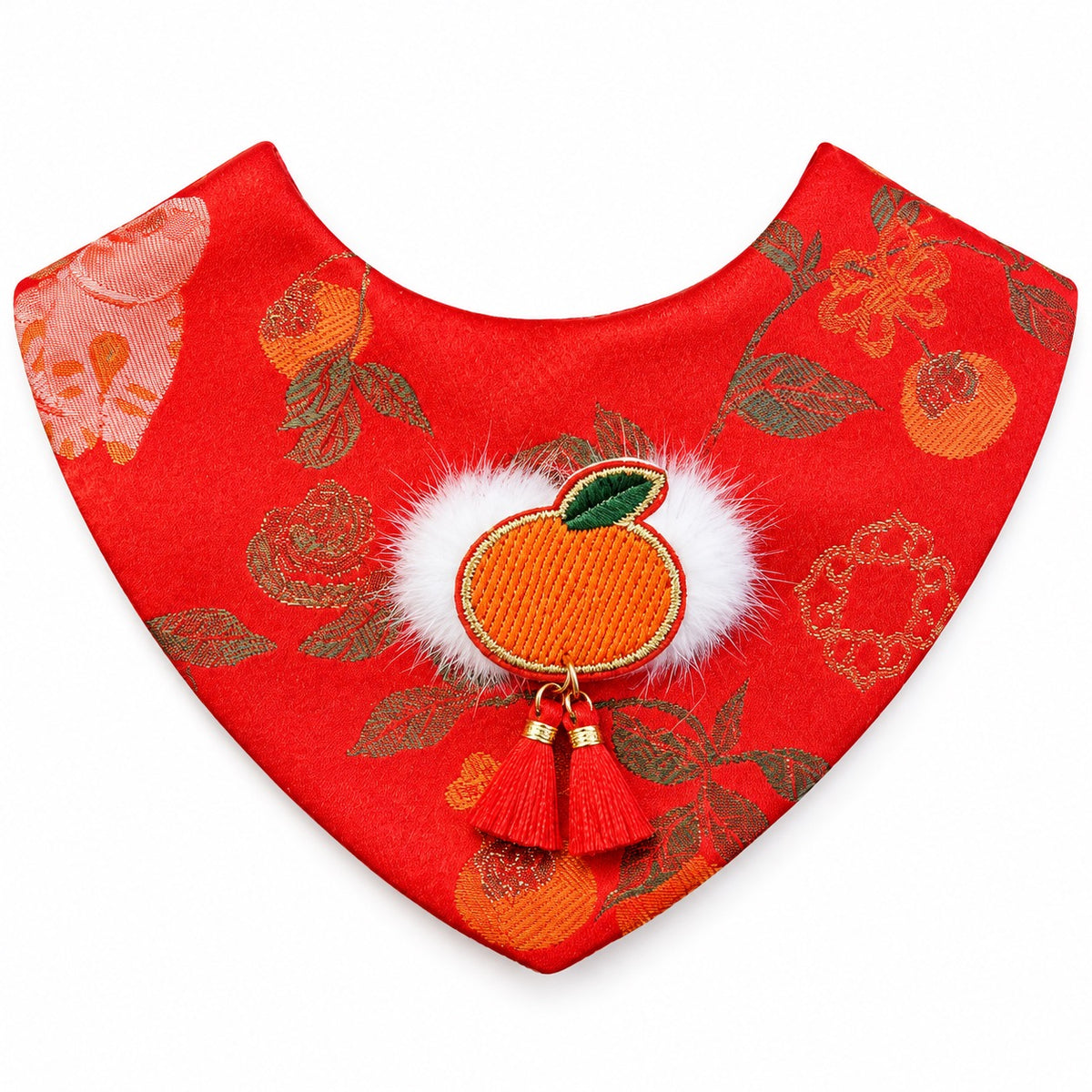 Brocade Tassel Bib for Festive Photos - Red Mandarin