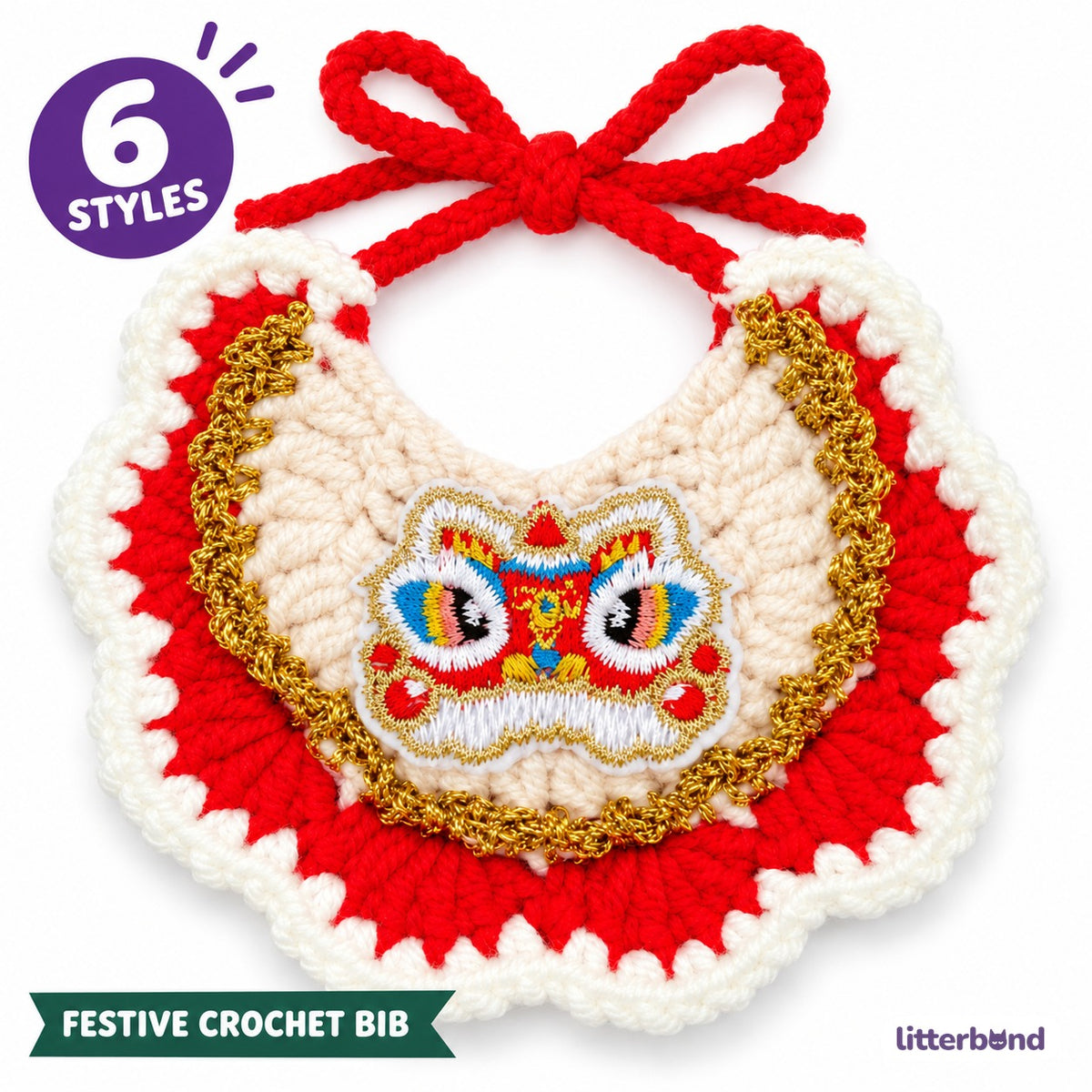 Gold-Trim Crochet Bib for New Year