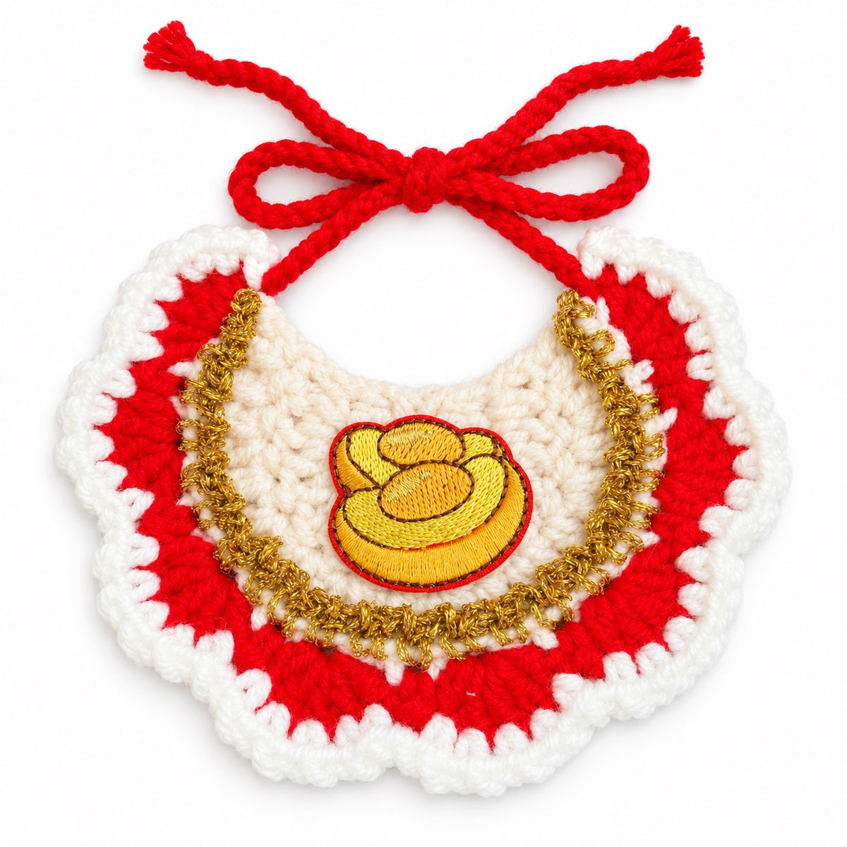 Gold-Trim Crochet Bib for New Year - Gold Ingot