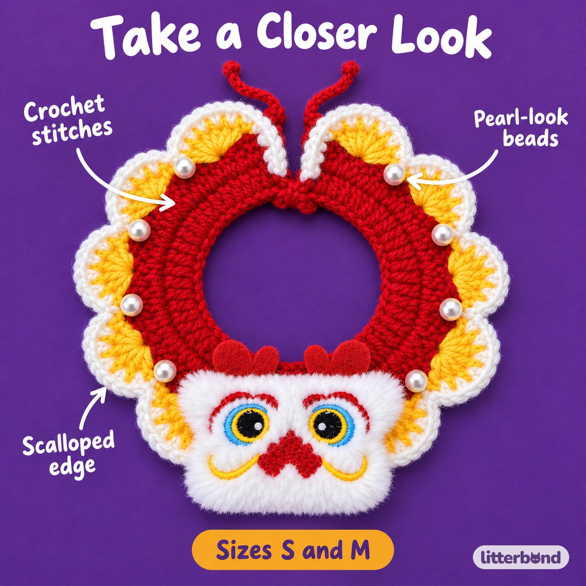 Pearl-Trim Crochet Collar for Festive Photos - close-up details