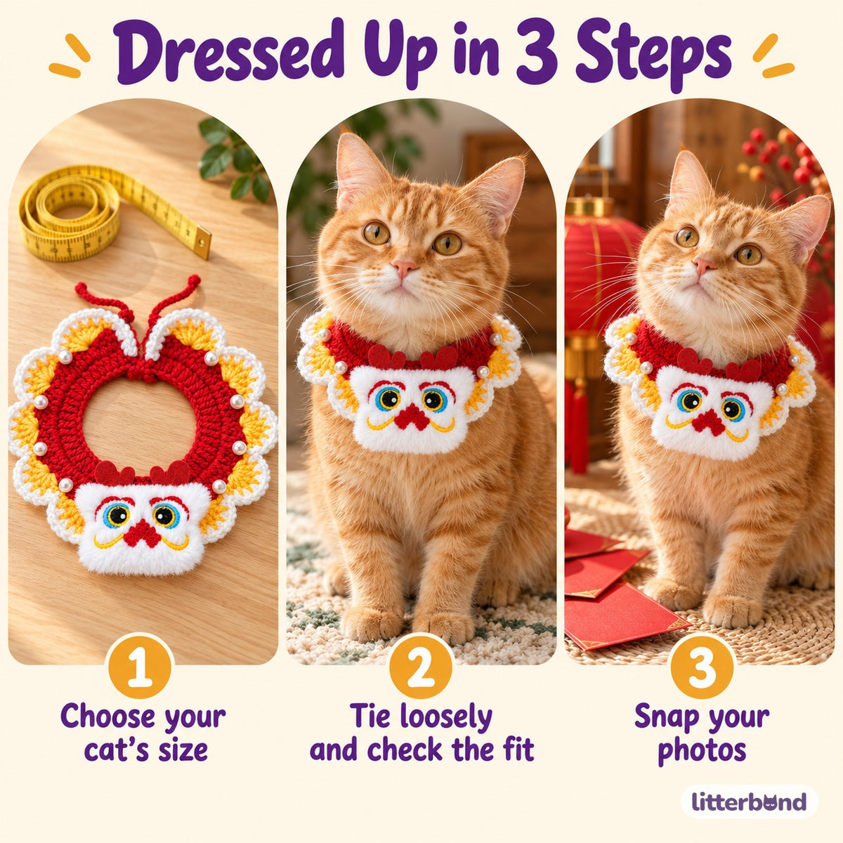 Pearl-Trim Crochet Collar for Festive Photos - how to put it on