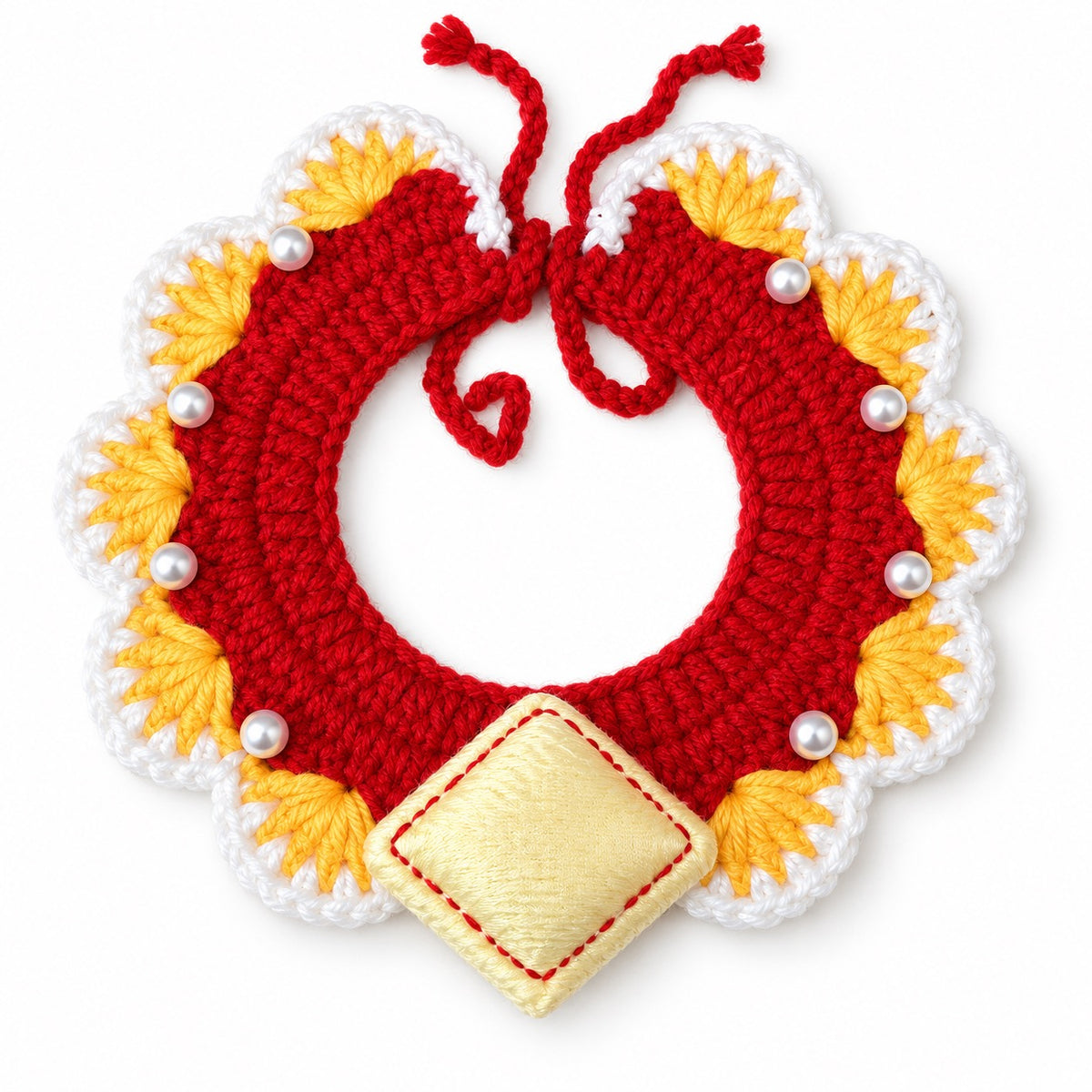 Pearl-Trim Crochet Collar for Festive Photos - Gold Diamond Charm