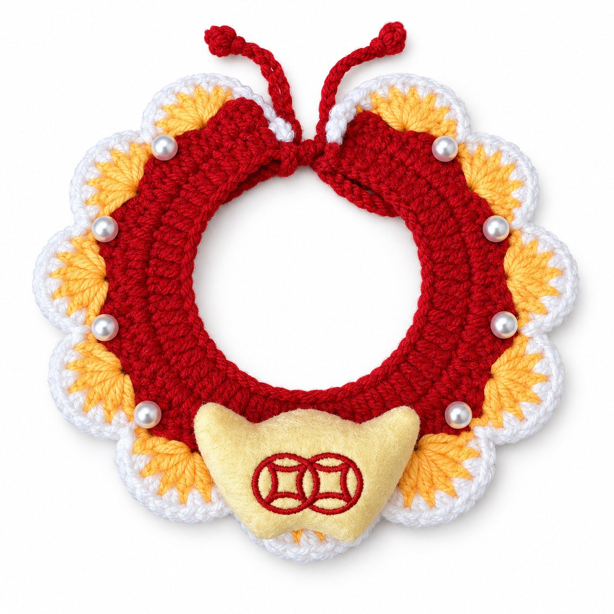 Pearl-Trim Crochet Collar for Festive Photos - Gold Ingot
