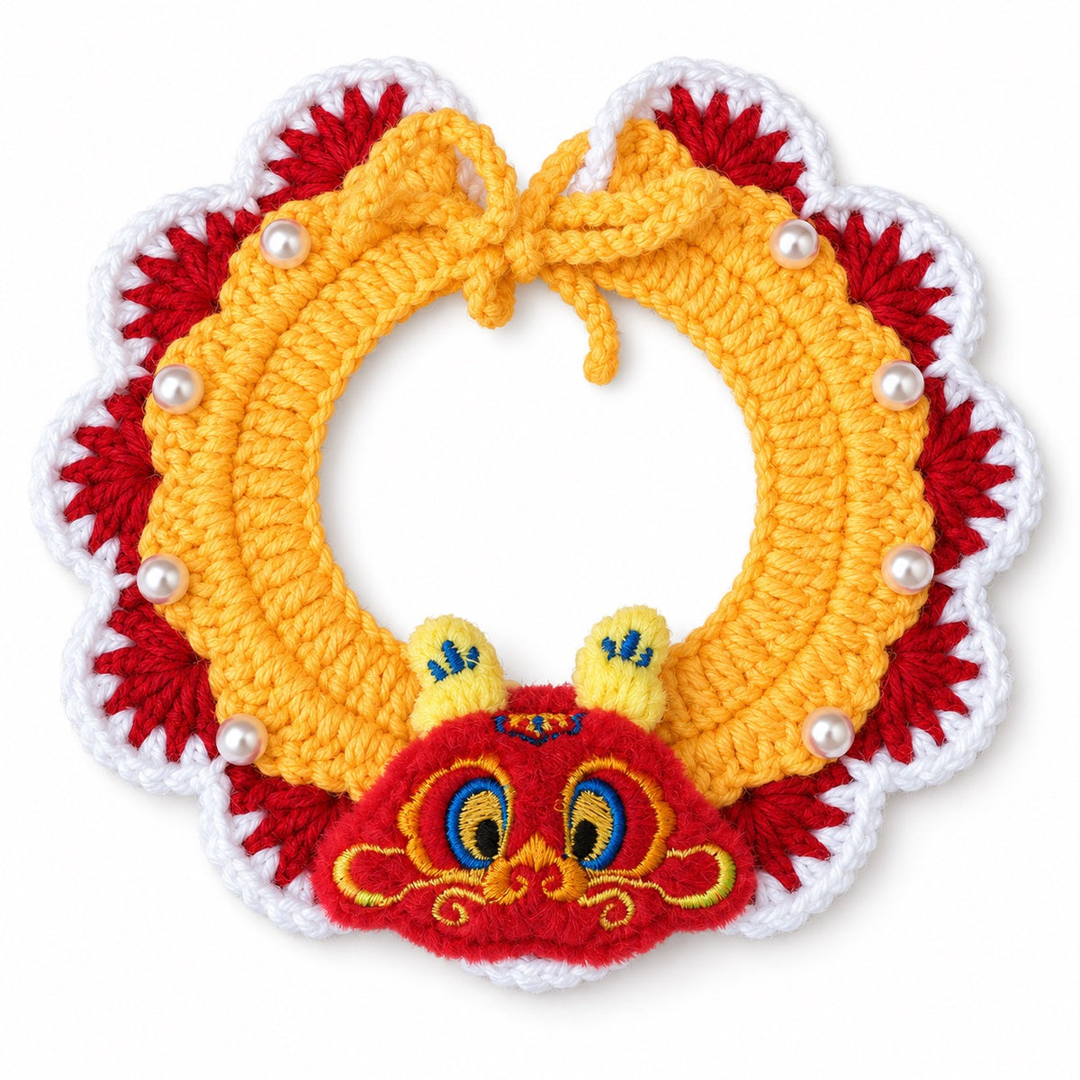Pearl-Trim Crochet Collar for Festive Photos - Red Dragon