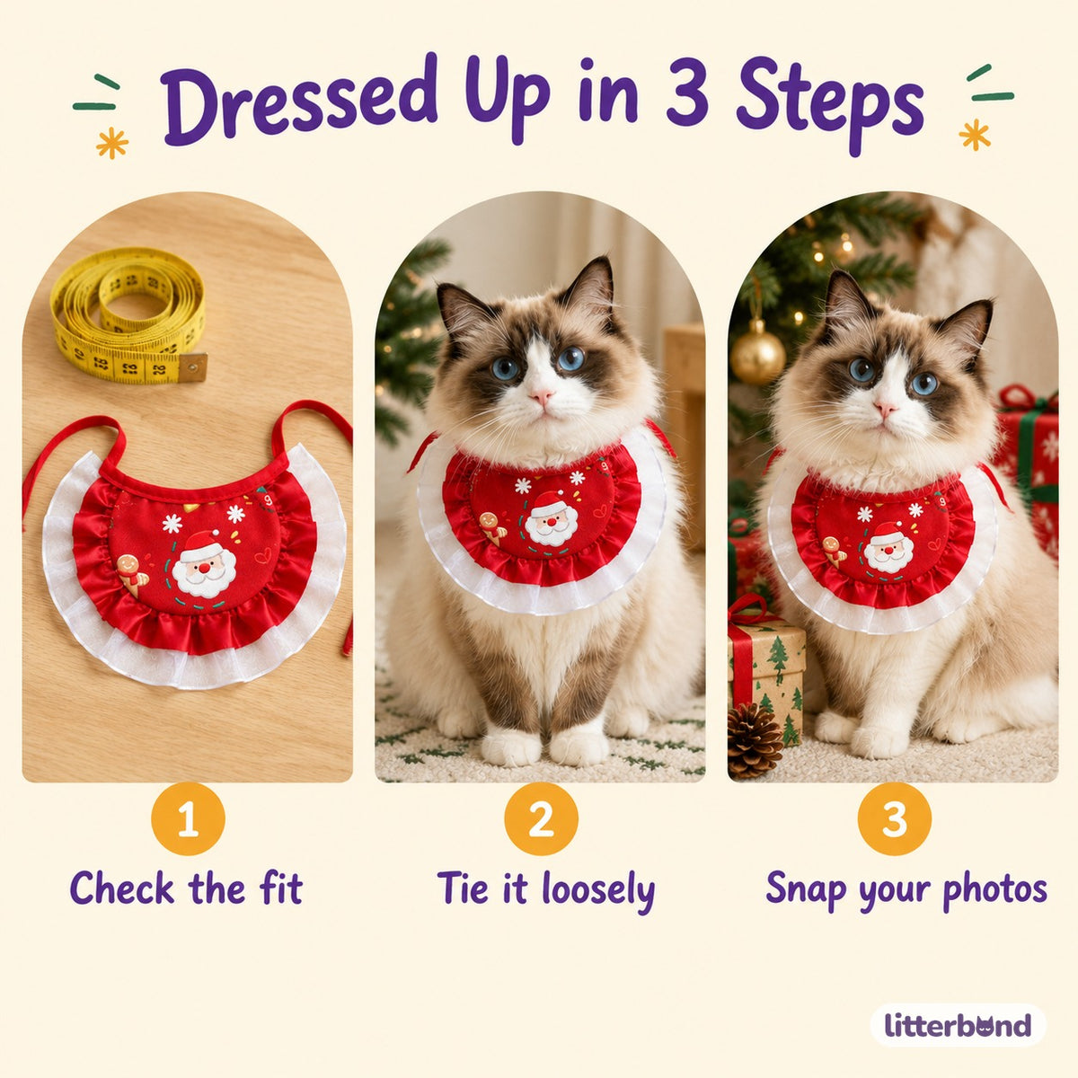 Christmas Print Ruffle Bib - how to put it on