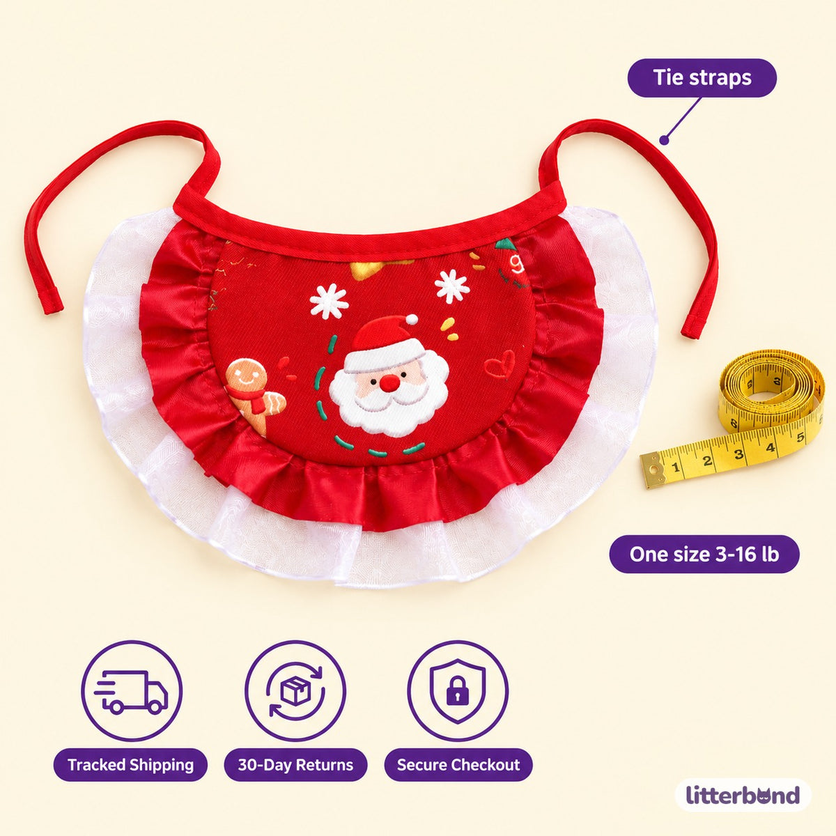 Christmas Print Ruffle Bib - size and details