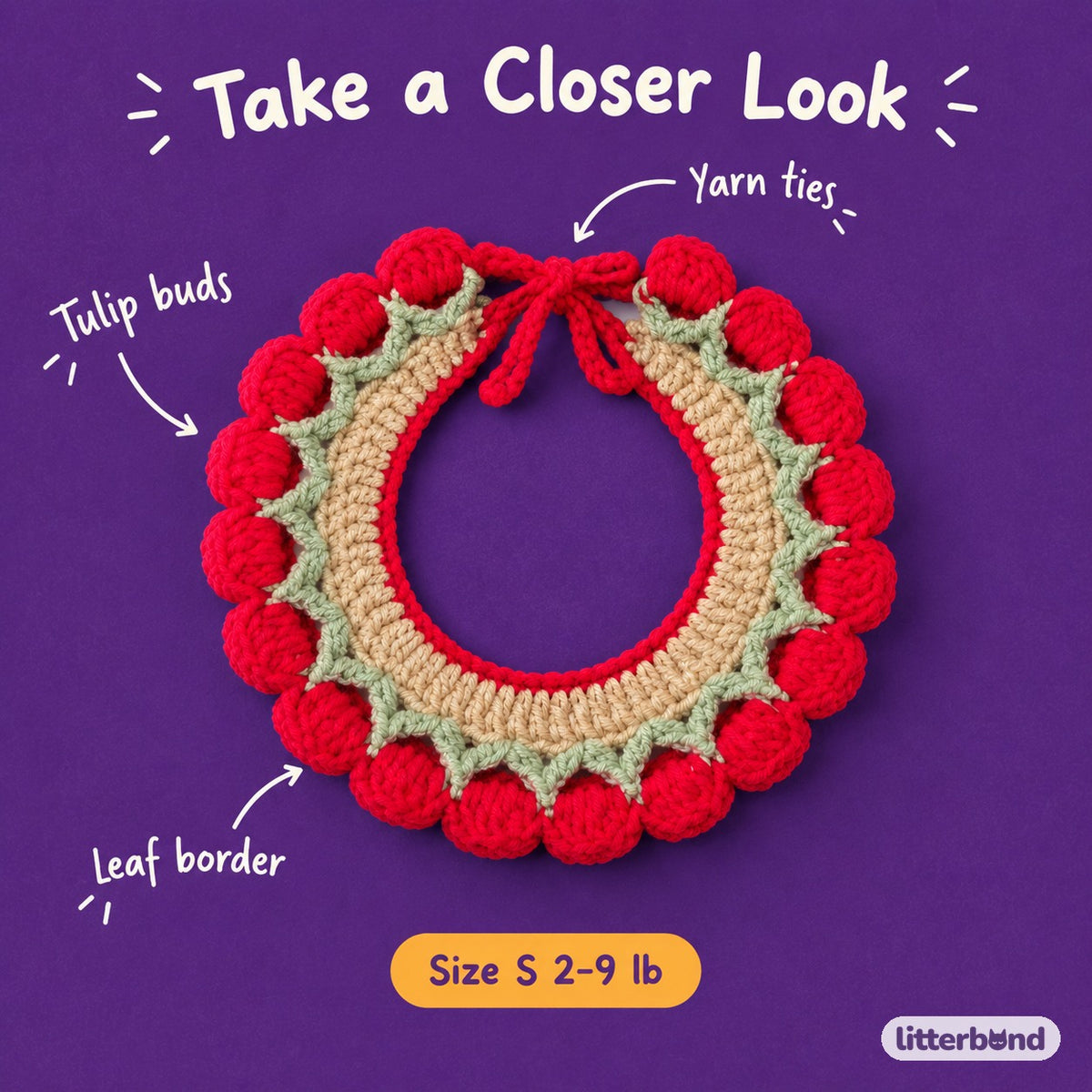 Red Tulip Crochet Collar - close-up details