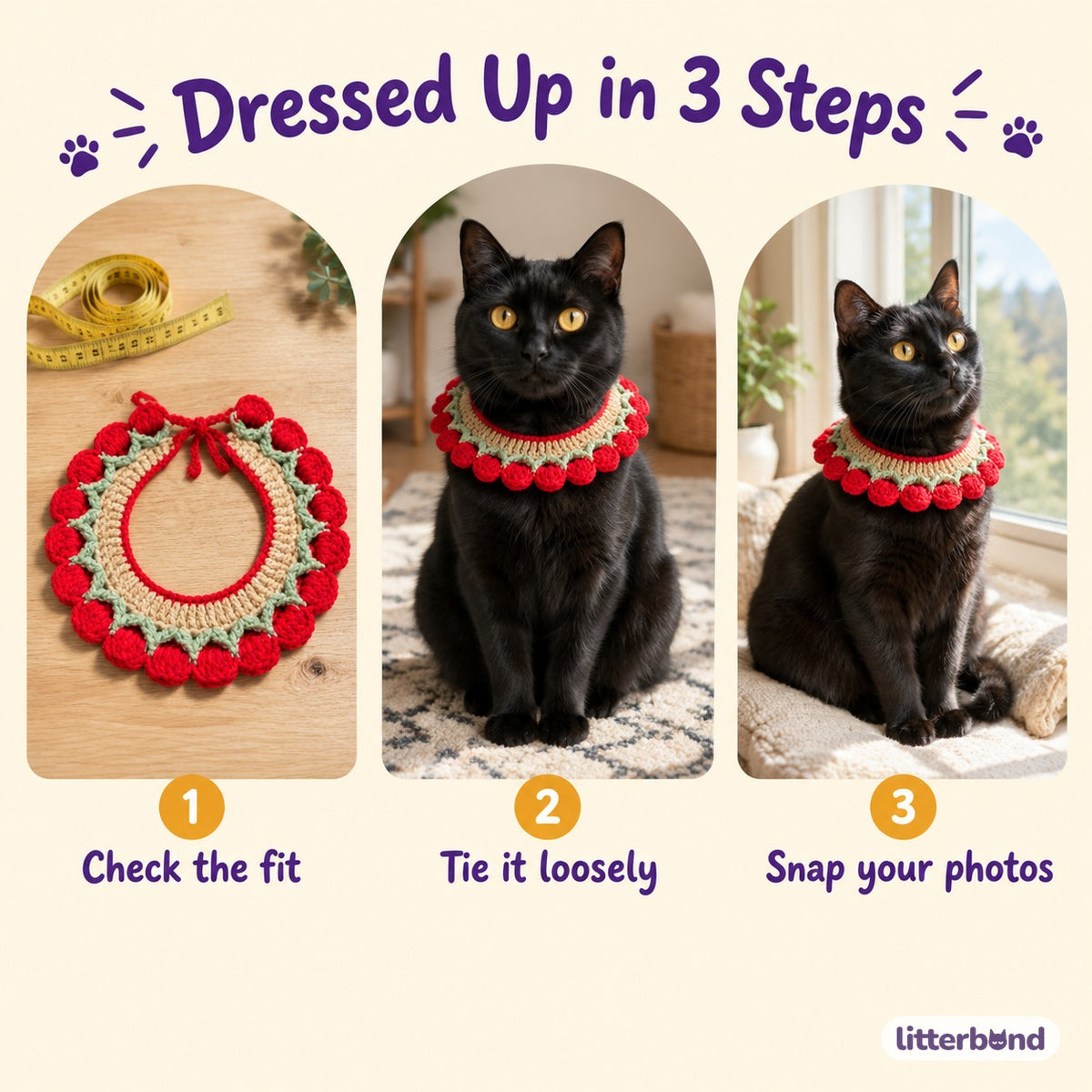 Red Tulip Crochet Collar - how to put it on