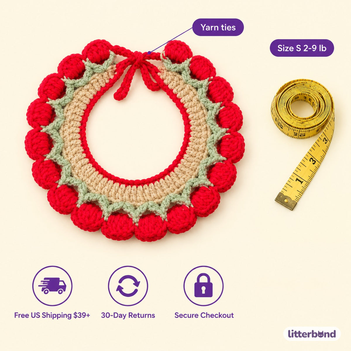 Red Tulip Crochet Collar - size and details