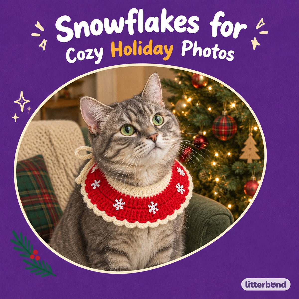 Snowflake Crochet Collar on a cat