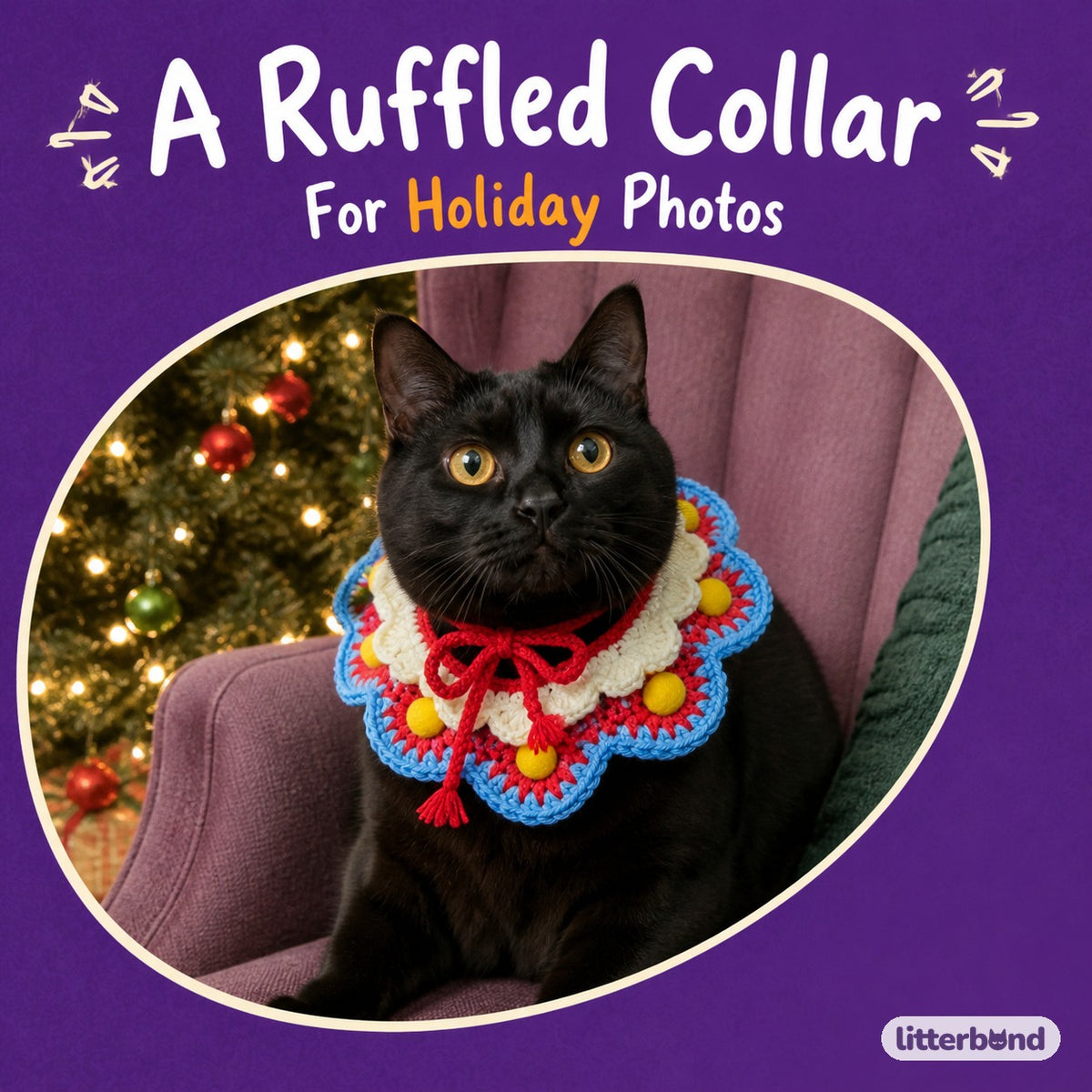 Felt Dot Ruffle Crochet Collar on a cat