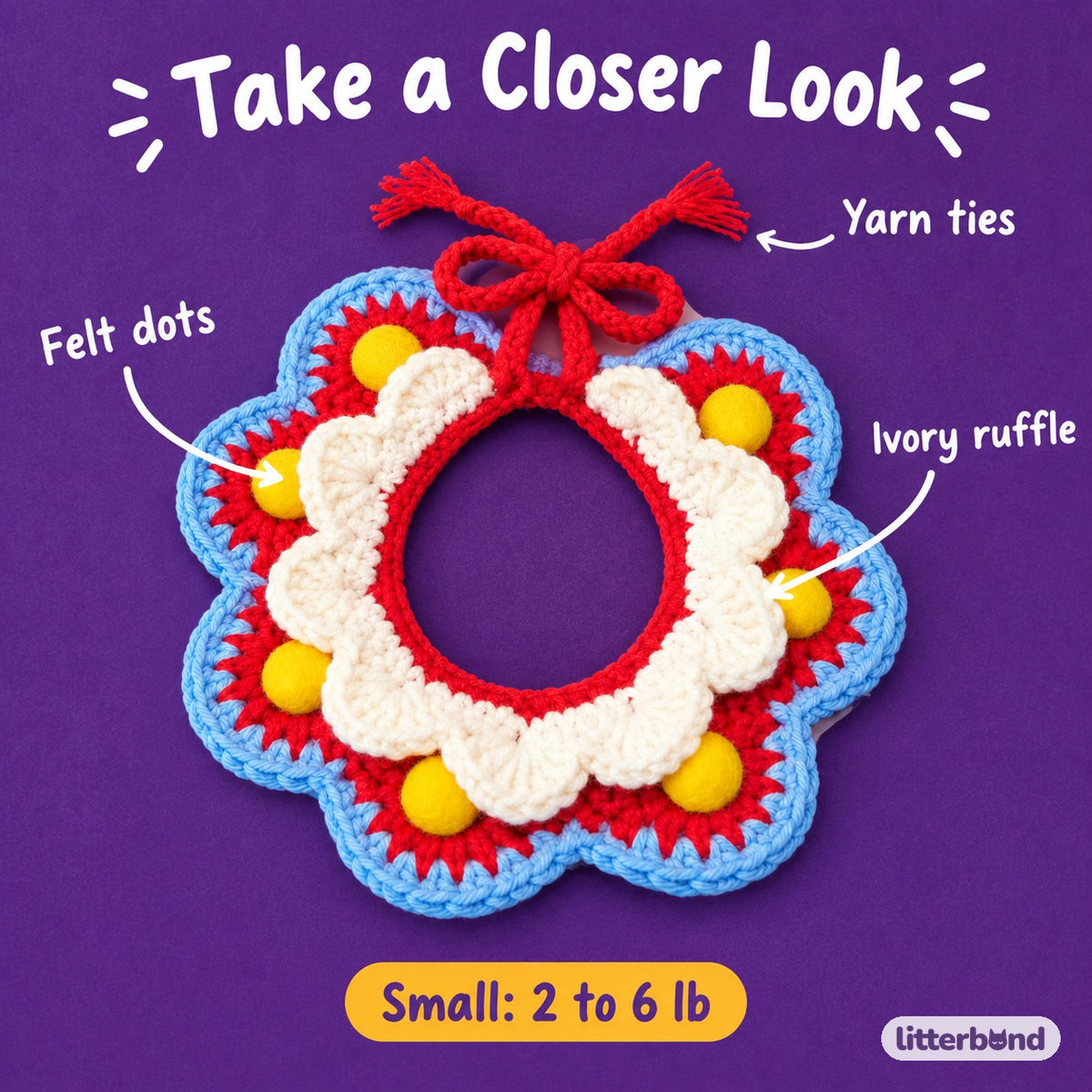 Felt Dot Ruffle Crochet Collar - close-up details
