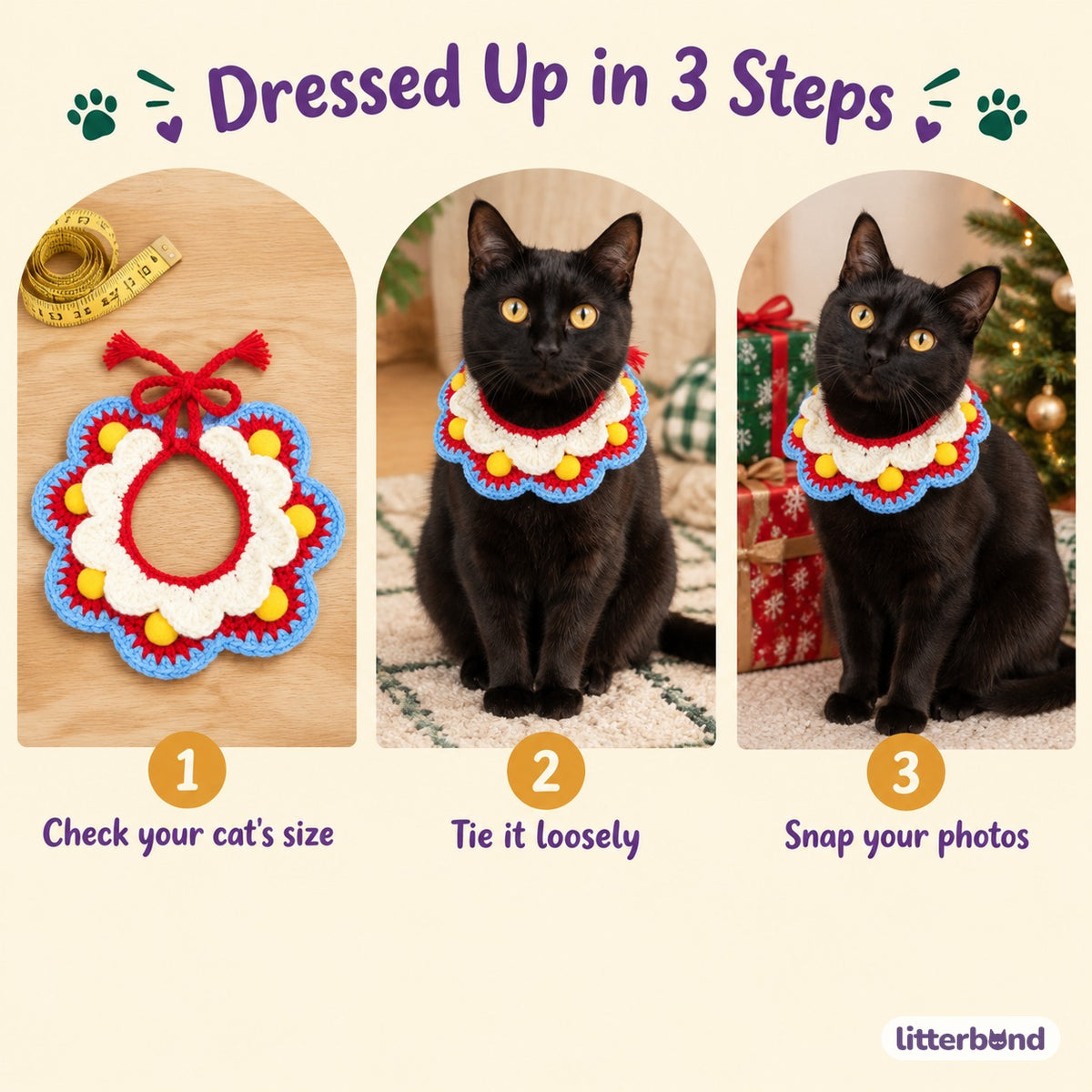 Felt Dot Ruffle Crochet Collar - how to put it on